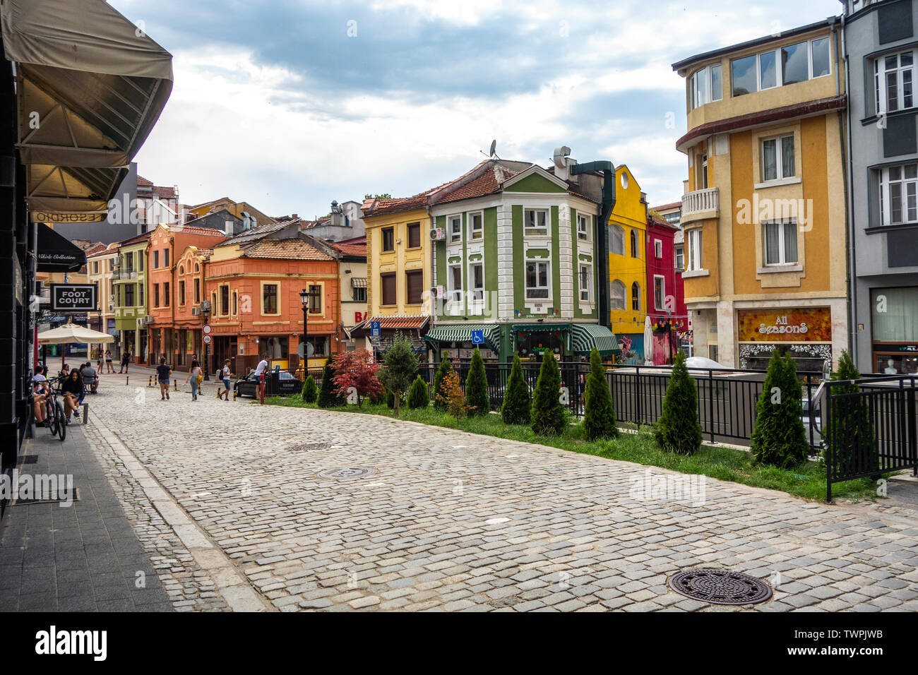 La ville de Plovdiv, Bulgarie - 22 juin 2019 : Bâtiments dans Kapana district, ville de Plovdiv, capitale européenne de la culture 2019 Banque D'Images