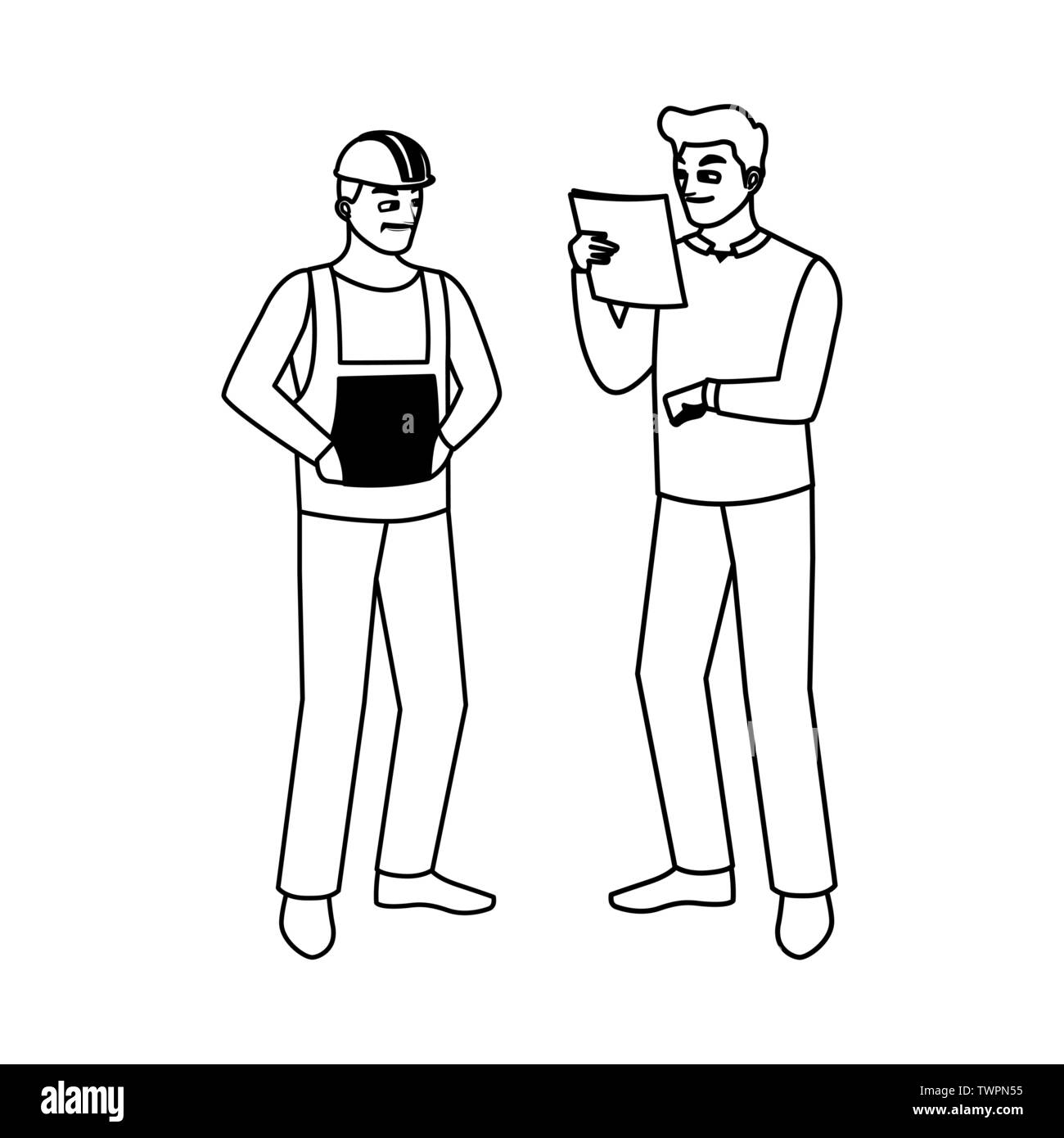 Les travailleurs masculins constructeurs constructeurs vecteur caractères illustration design Illustration de Vecteur