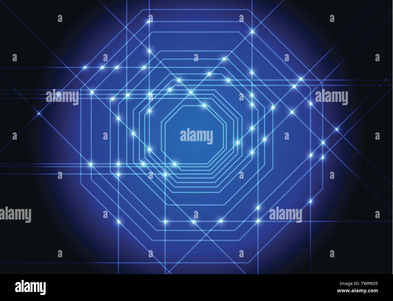 Abstract blue lines lumière octogones technologie conception modern futuristic background vector illustration. Illustration de Vecteur