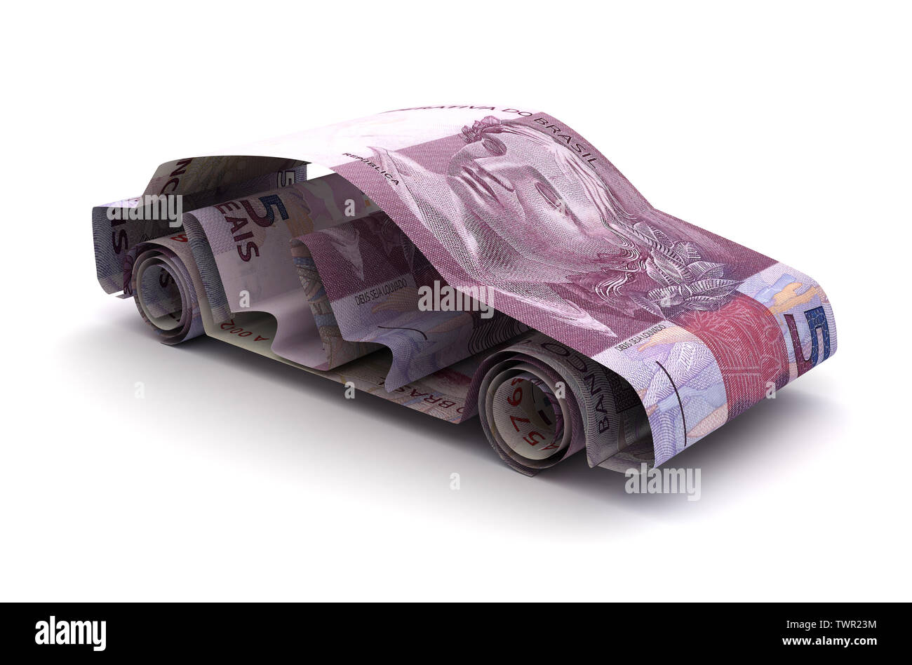 Finances De Voiture Avec Real Brésilien (isolé sur fond blanc) Banque D'Images