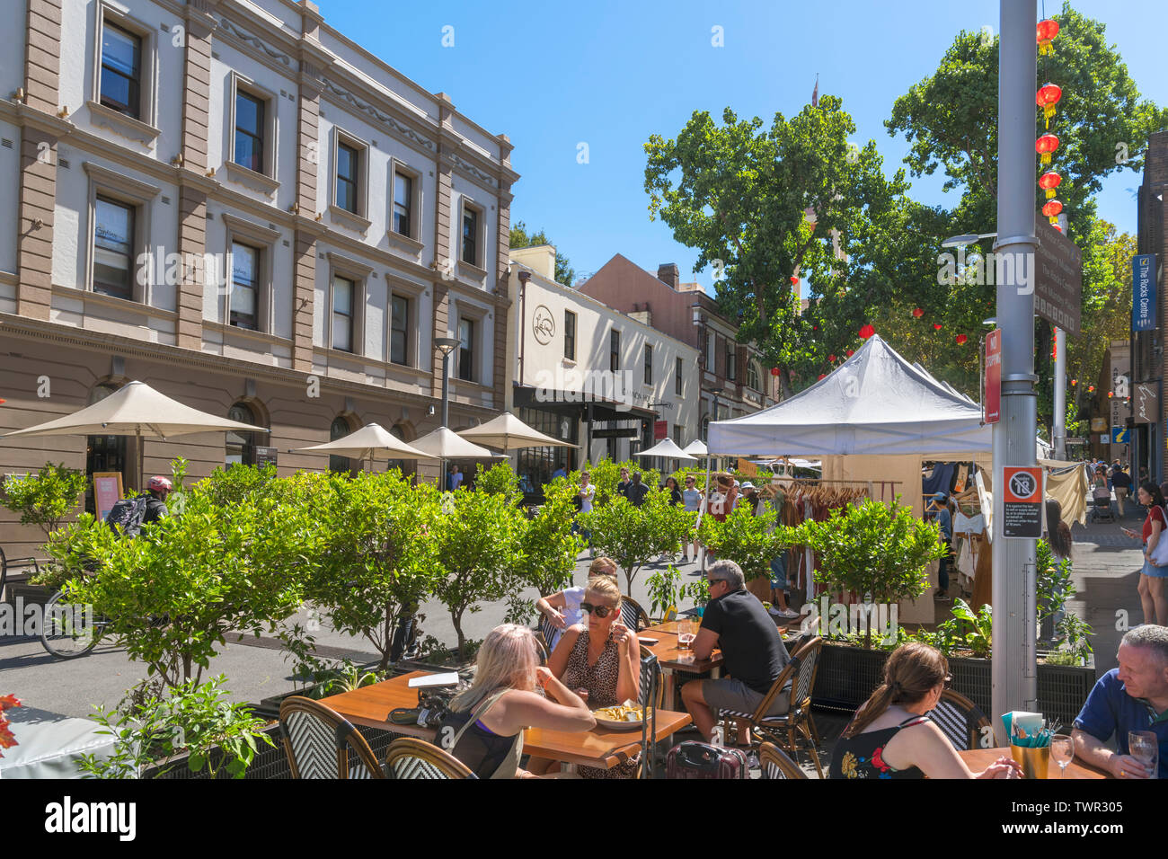 Café et marché sur Argyle Street dans le quartier des roches, Sydney, New South Wales, Australia Banque D'Images