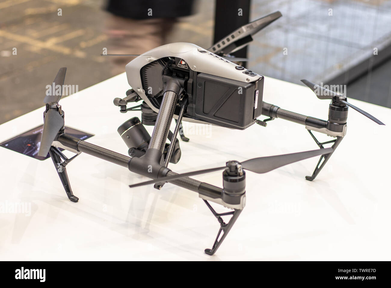 Berlin, Allemagne, Août 2018 Drone DJI Inspirer 2, des véhicules aériens sans pilote drone, DJI stand à l'IFA 2018 Innovations mondiales montrent Banque D'Images