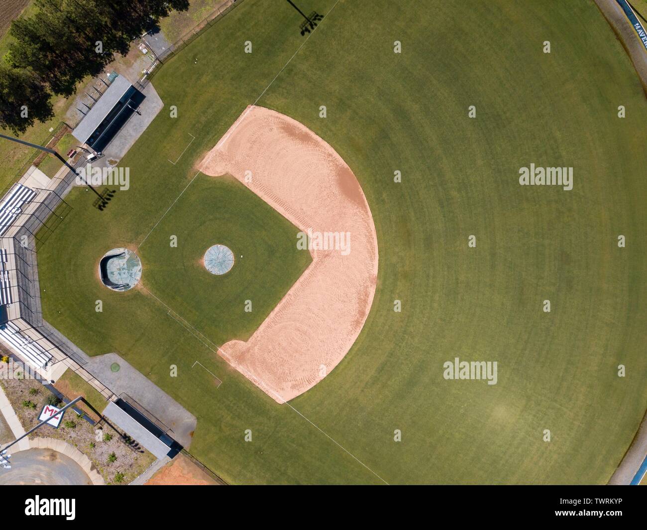 Une vue de dessus un terrain de baseball à l'catcher's mound Banque D'Images