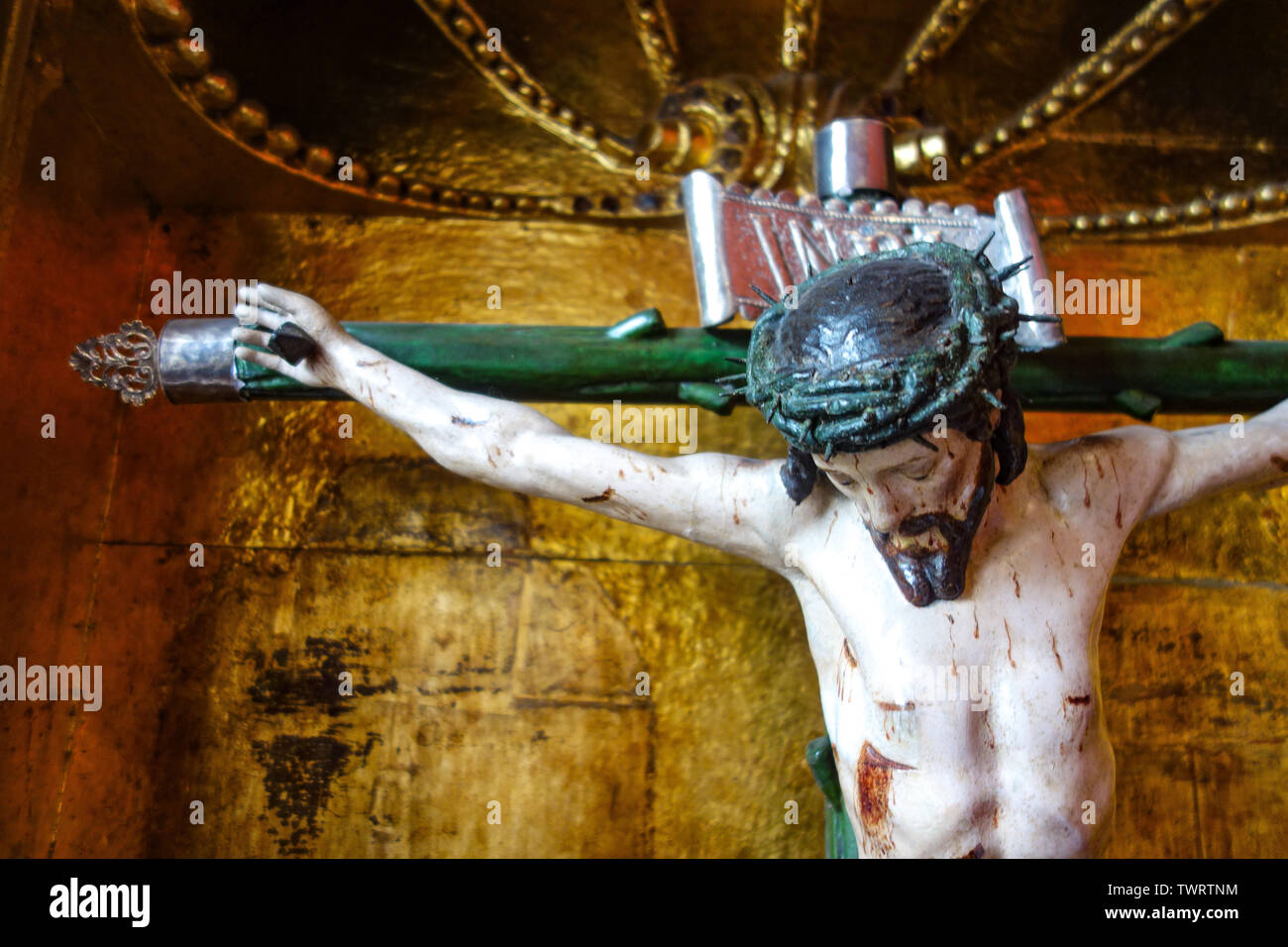 Lima, Pérou - Nov 18, 2019 : l'empire colonial espagnol d'art religieux en exposition dans le musée Pedro de Osma. Banque D'Images