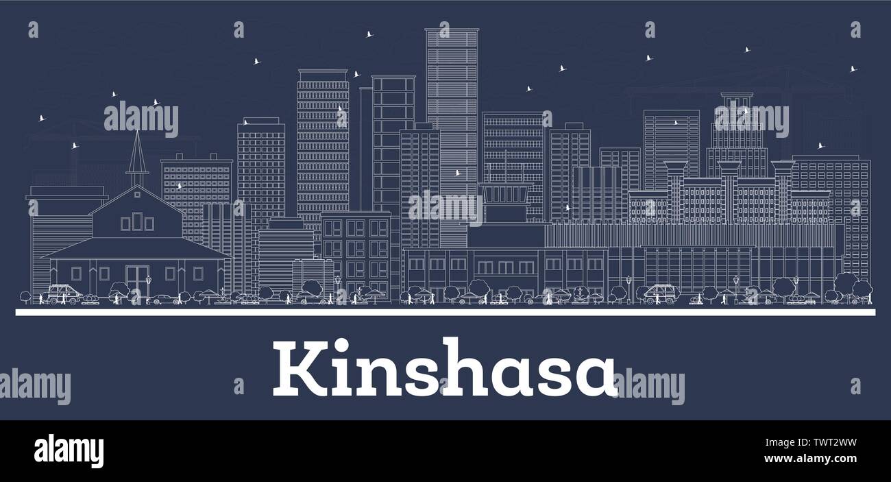 Contours Kinshasa Congo Ville avec immeubles blancs. Vector Illustration. Les voyages d'affaires et tourisme Concept avec l'architecture moderne. Kinshasa. Illustration de Vecteur