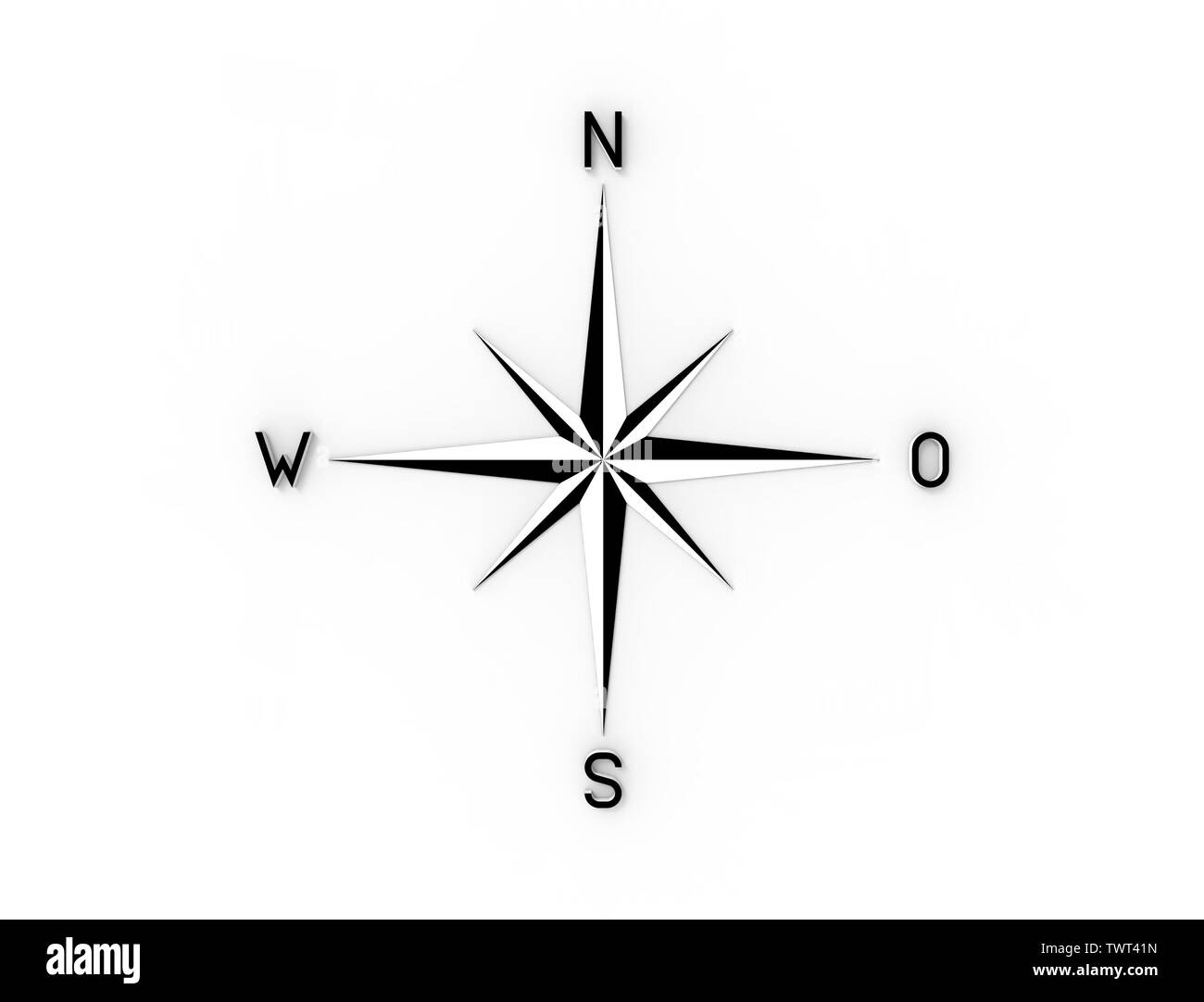 Le rendu 3D d'un compas nord ouest sud est isolé en fond blanc. Banque D'Images