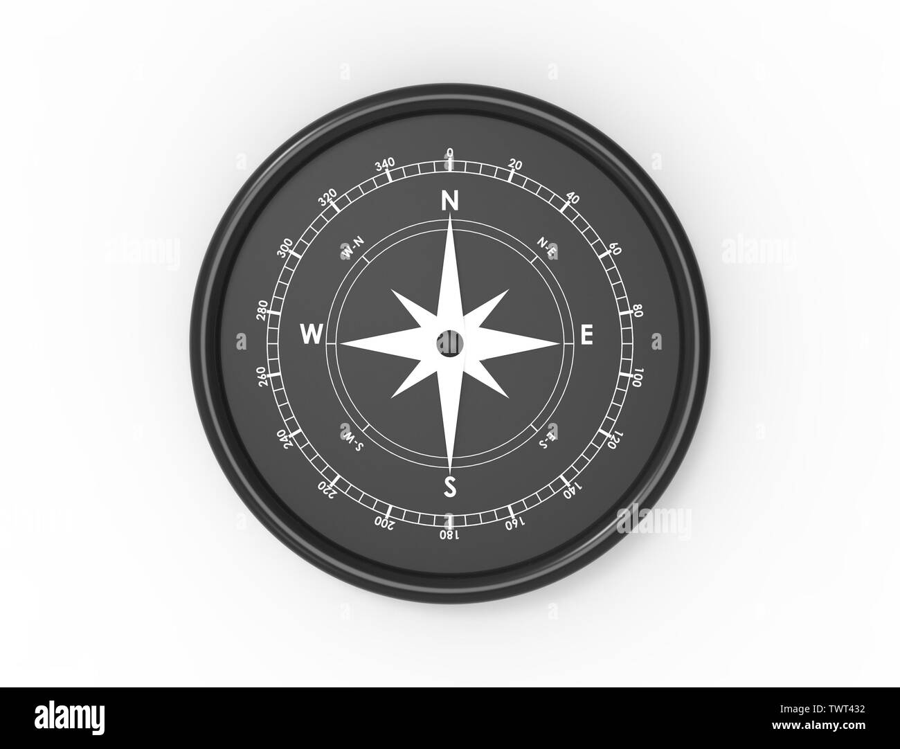 Le rendu 3D d'un compas nord ouest sud est isolé en fond blanc. Banque D'Images