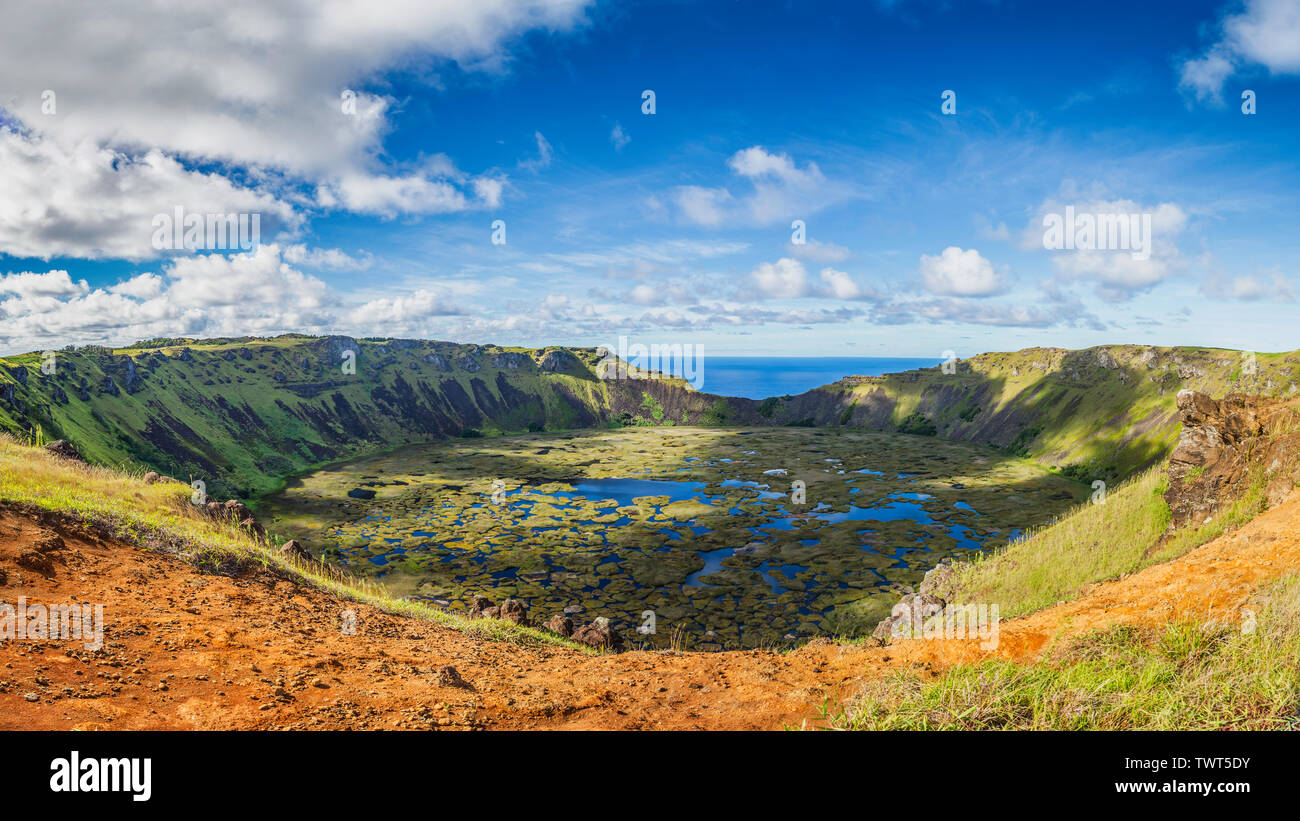 Rano Kau caldeira, l'île de Pâques, Chili Banque D'Images