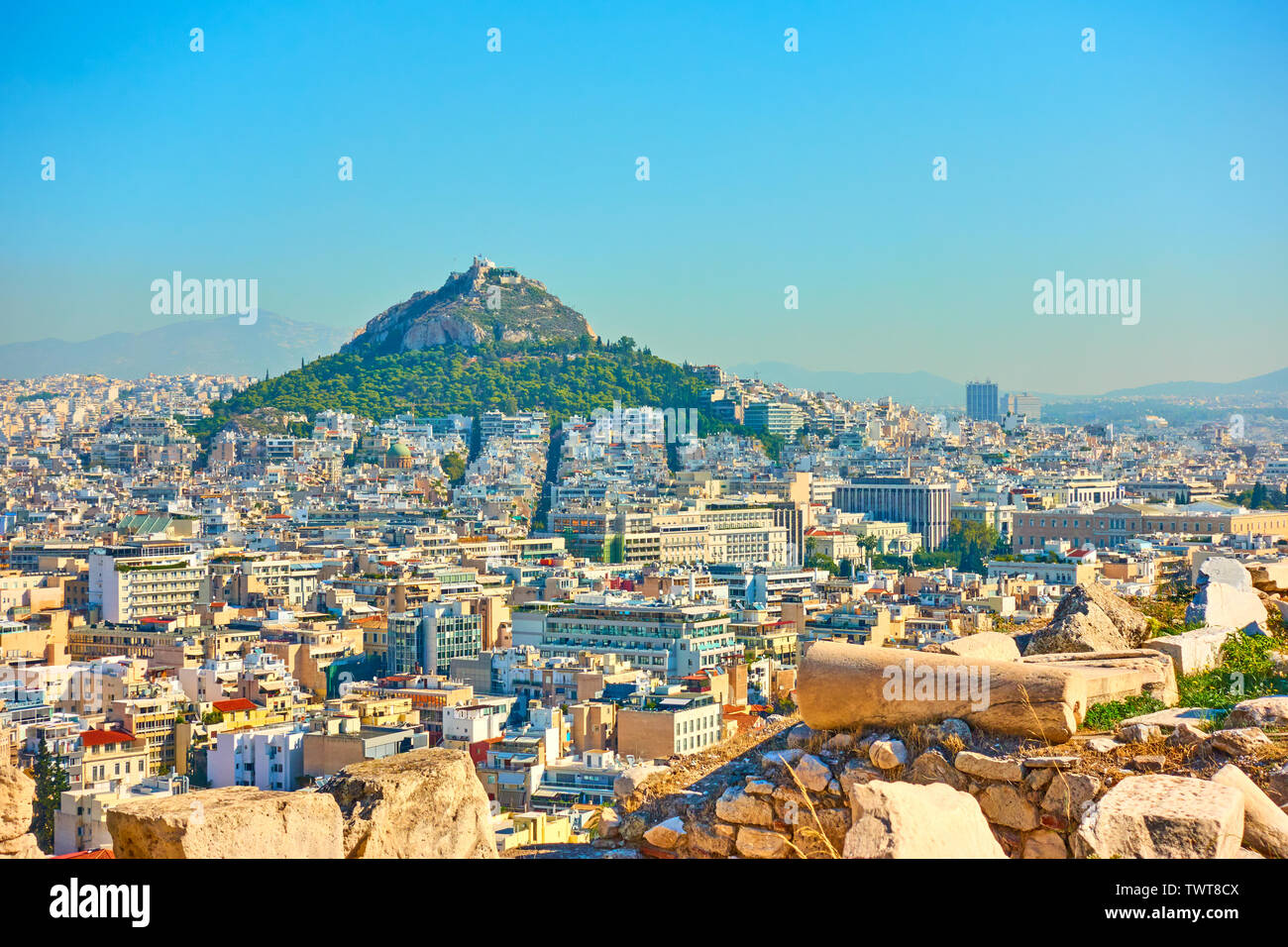 Vue de la ville d'Athènes avec le Mont Lycabette, Grèce Banque D'Images