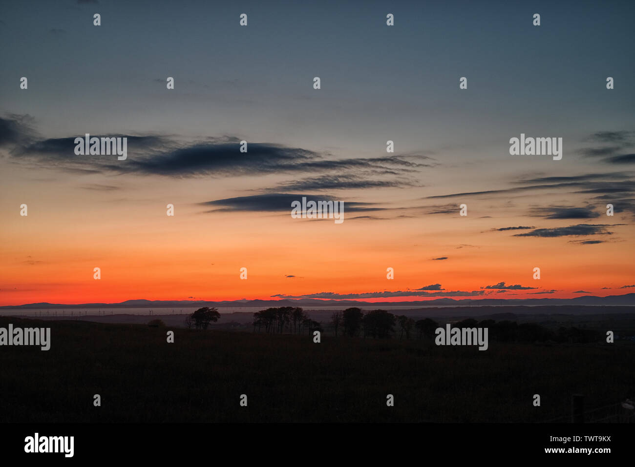 Coucher du soleil sur l'estuaire de Solway Banque D'Images