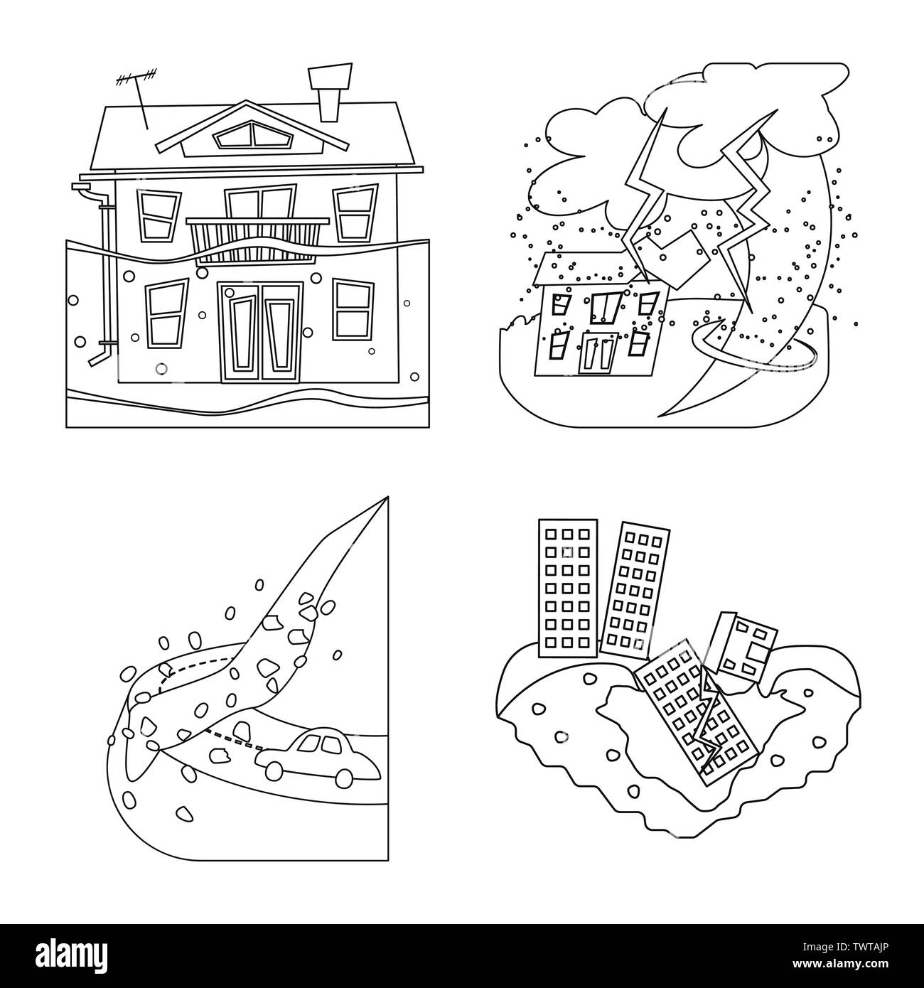 Objet isolé de cataclysme et signe de catastrophe. Ensemble de cataclysme et apocalypse stock vector illustration. Illustration de Vecteur