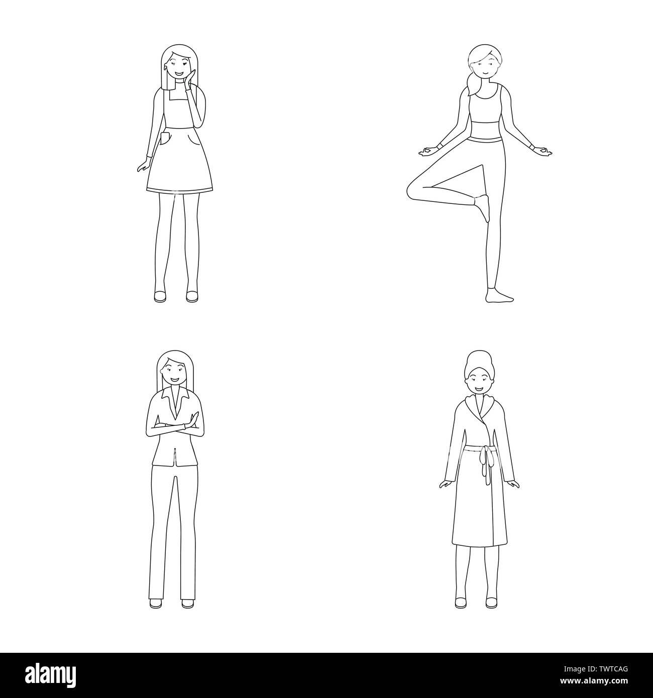 Vector illustration de la posture et de l'humeur d'un logo. Collection de posture et d'illustration vectorielle stock femelle. Illustration de Vecteur