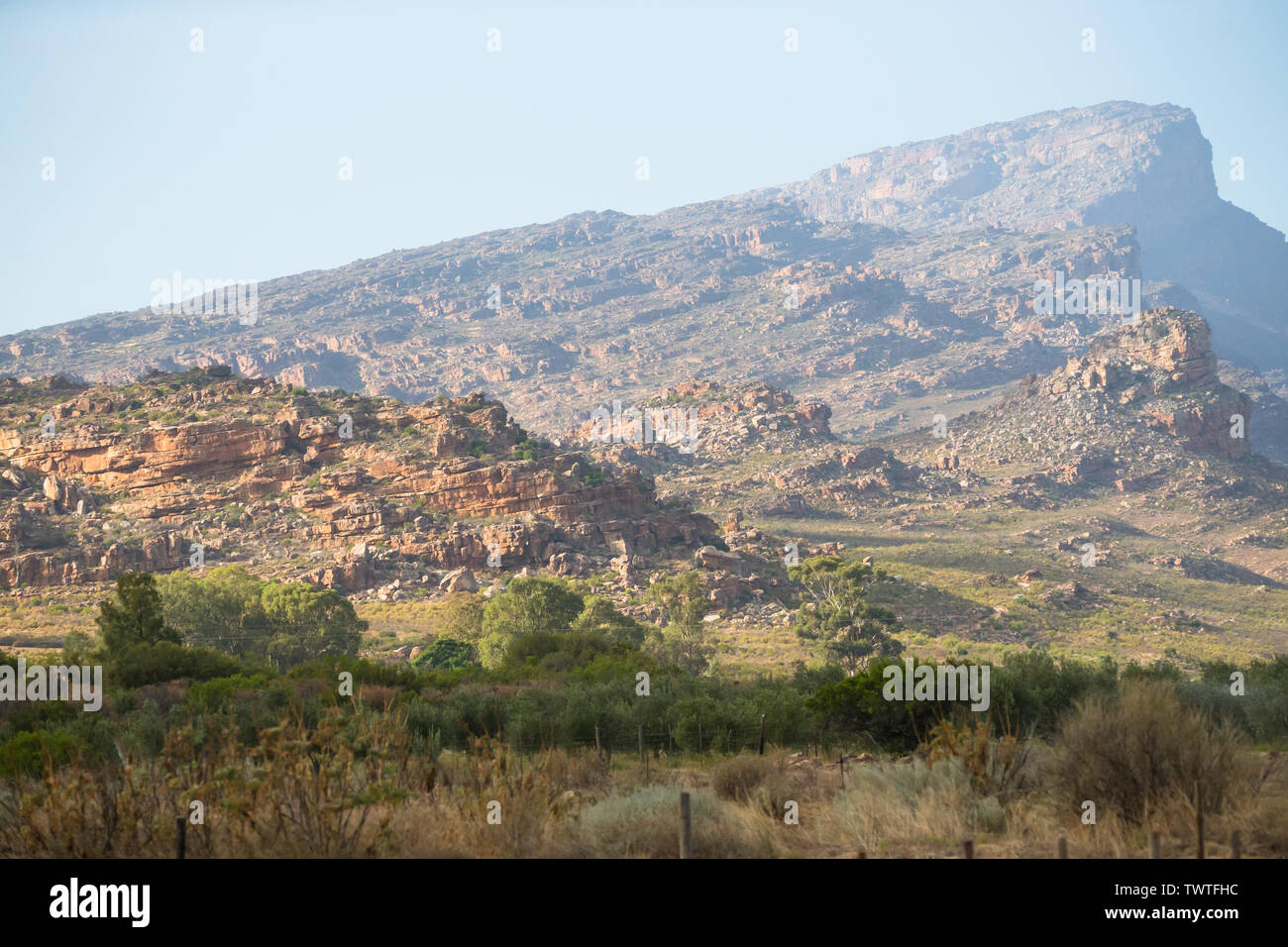 Paysage de roches sédimentaires plissées ouvertes et de montagne dans les montagnes Cederberg, Clanwilliam, Province du Cap, Afrique du Sud Banque D'Images