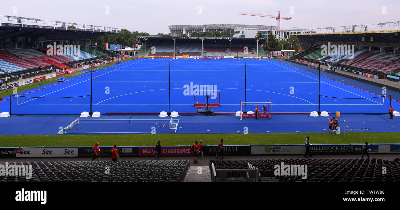 Twickenham, stade de Twickenham Stoop, UK. 23 Juin, 2019. Ligue de hockey FIH Pro Mens, la Grande-Bretagne et la Nouvelle-Zélande ; Vue générale du hockey sur gazon au crédit de Twickenham Stoop : Action Plus Sport/Alamy Live News Banque D'Images