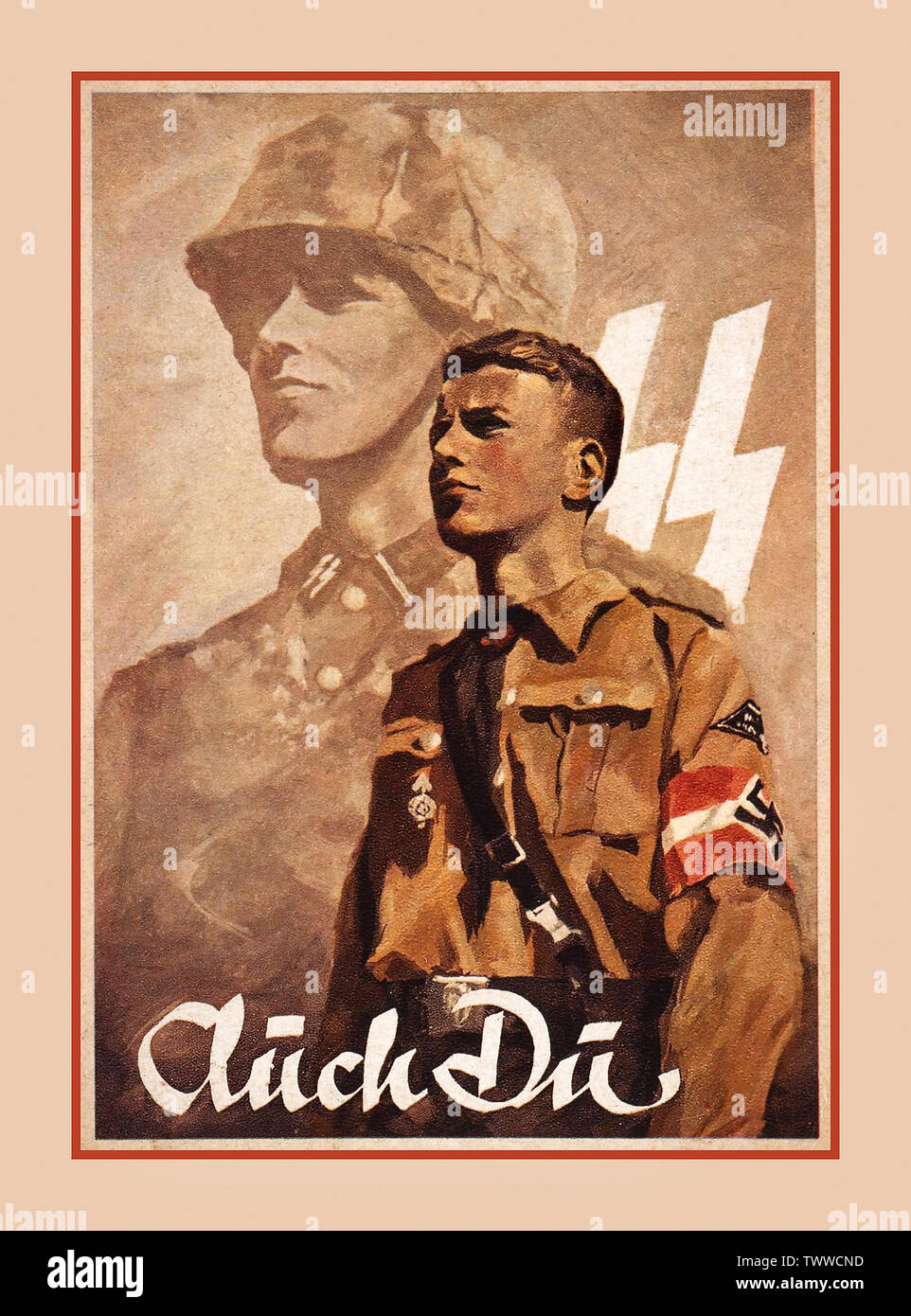 Affiche De Recrutement Pour La Waffen Ss Vintage poster RECRUTEMENT Waffen SS de la propagande allemande Affiche de recrutement pour la Waffen SS "Vous aussi" - Waffen SS/Hitler Affiche de recrutement de la jeunesse,1930 Allemagne Hitler des jeunes portant