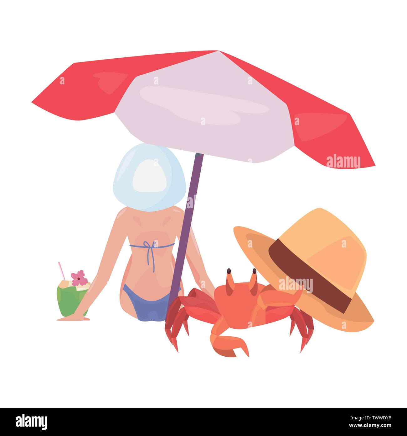 Femme avec parapluie crab hat boire de l'heure d'été vector illustration Illustration de Vecteur