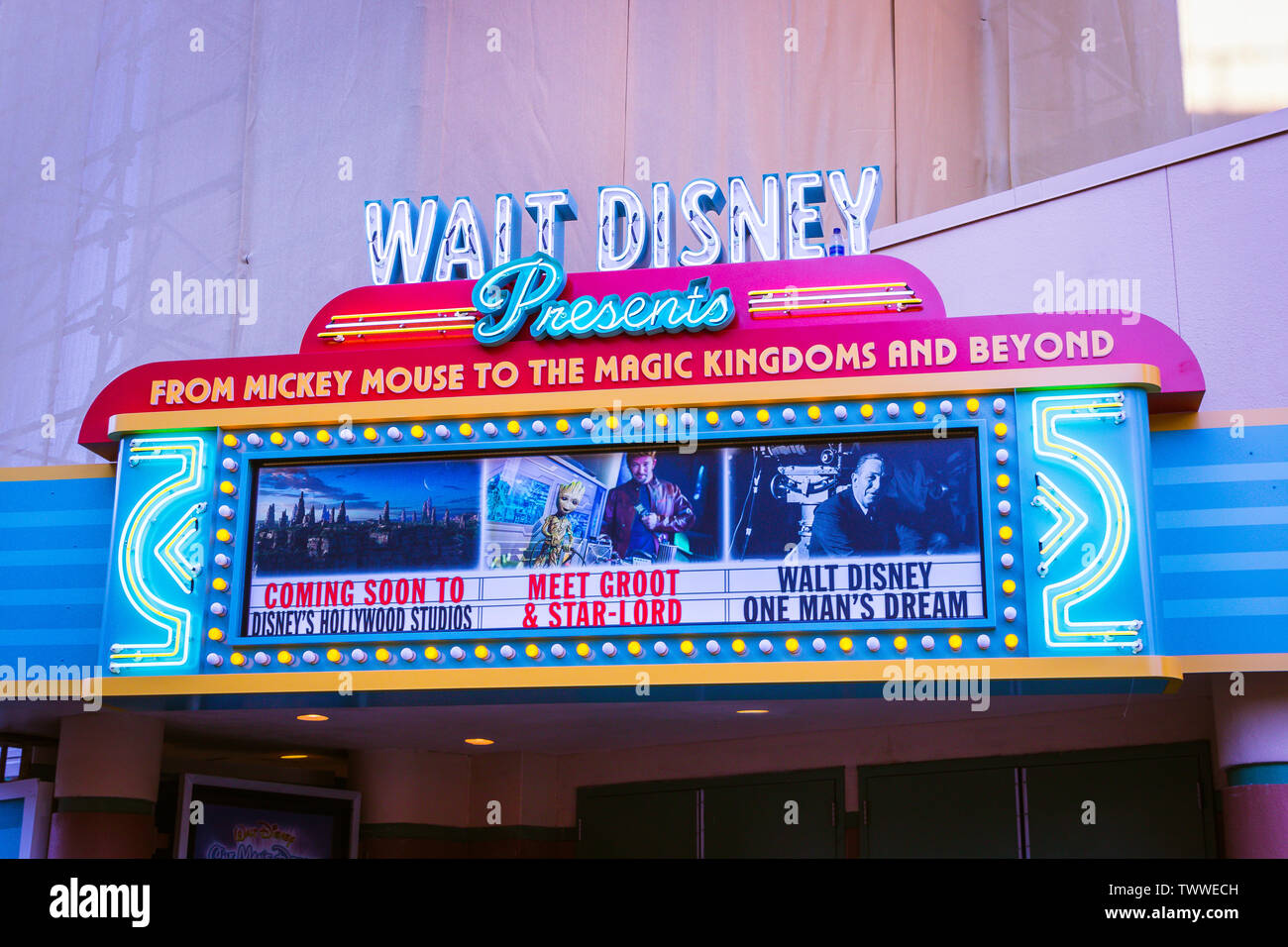 Le Walt Disney présente signe, anciennement connu sous le nom de Walt Disney : le rêve d'un homme à Hollywood Studios. Banque D'Images