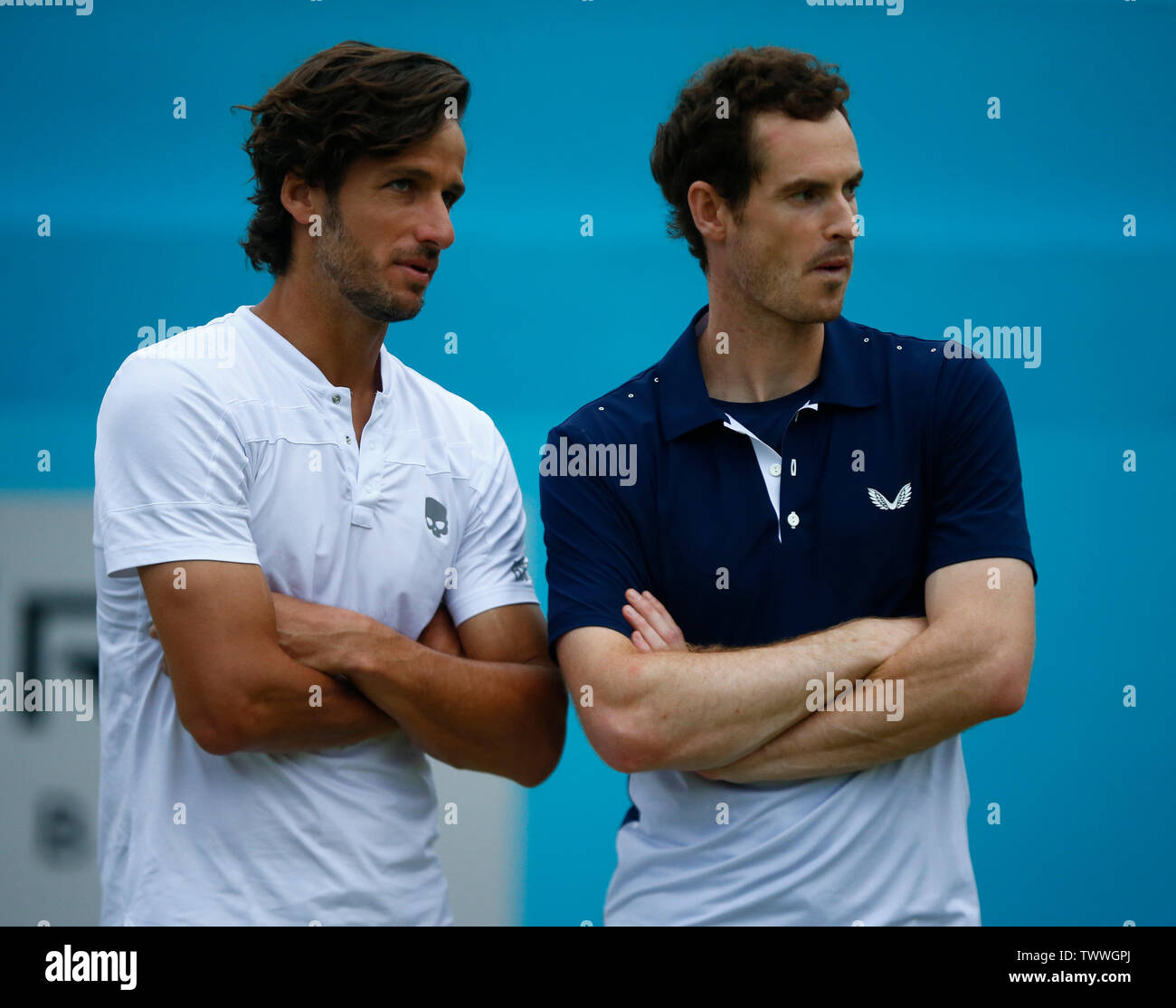 Londres, Royaume-Uni. 23 Juin, 2019. Londres, Angleterre - le 23 juin : Andy Murray (GBR) et Feliciano Lopez après avoir remporté le double pendant 7 journée finale de l'Fever-Tree Championships at Queens Club le 23 juin 2019 à Londres, Royaume-Uni. Action Crédit : Foto Sport/Alamy Live News Banque D'Images