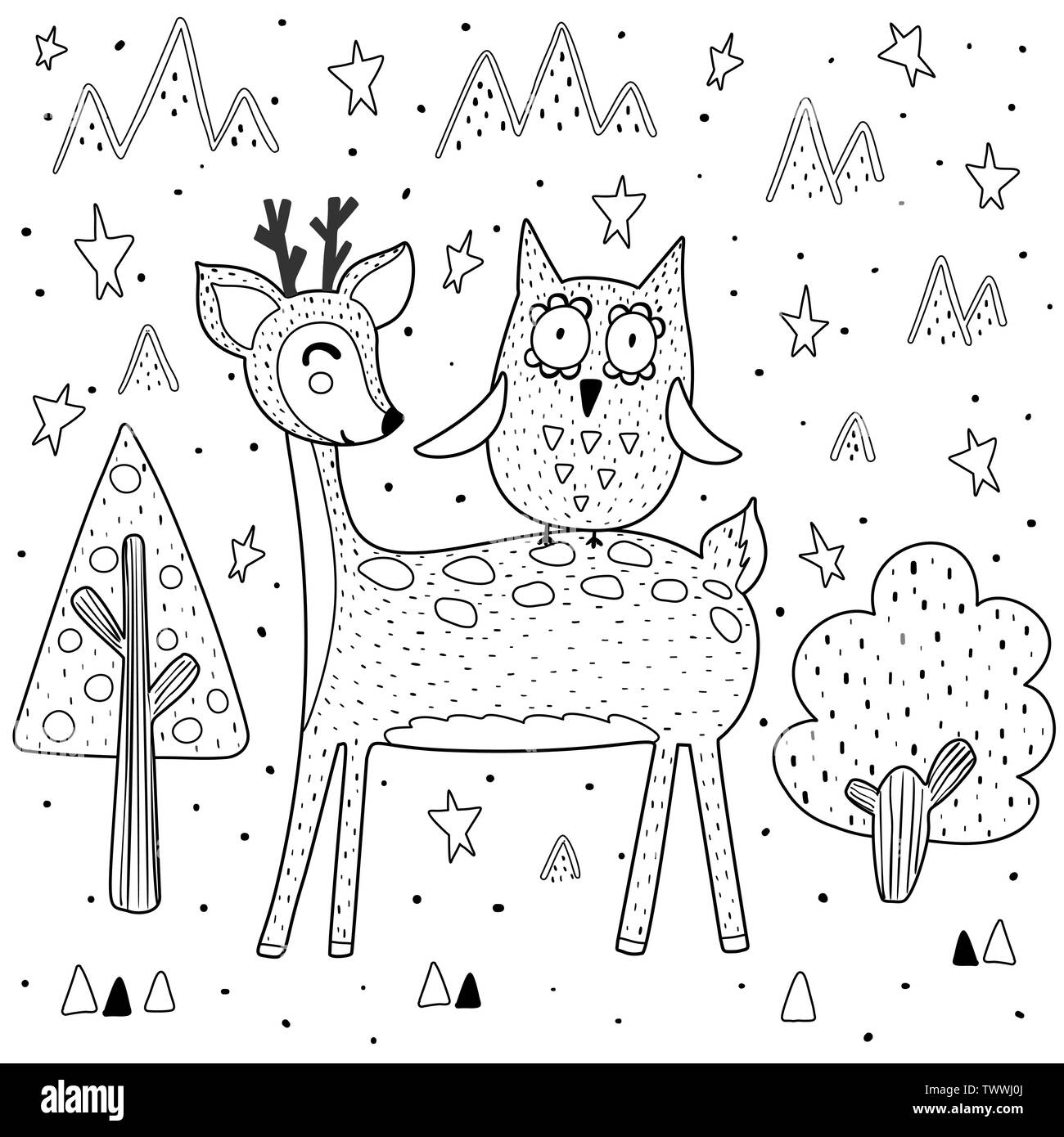 Meilleurs amis coloriage avec drôle de virginie et Owl. Vector illustration Illustration de Vecteur