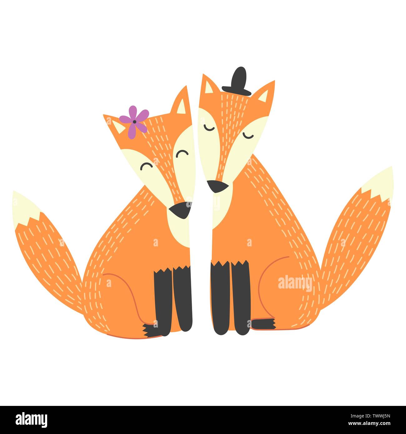 Deux renards élément isolé. Vector illustration Illustration de Vecteur