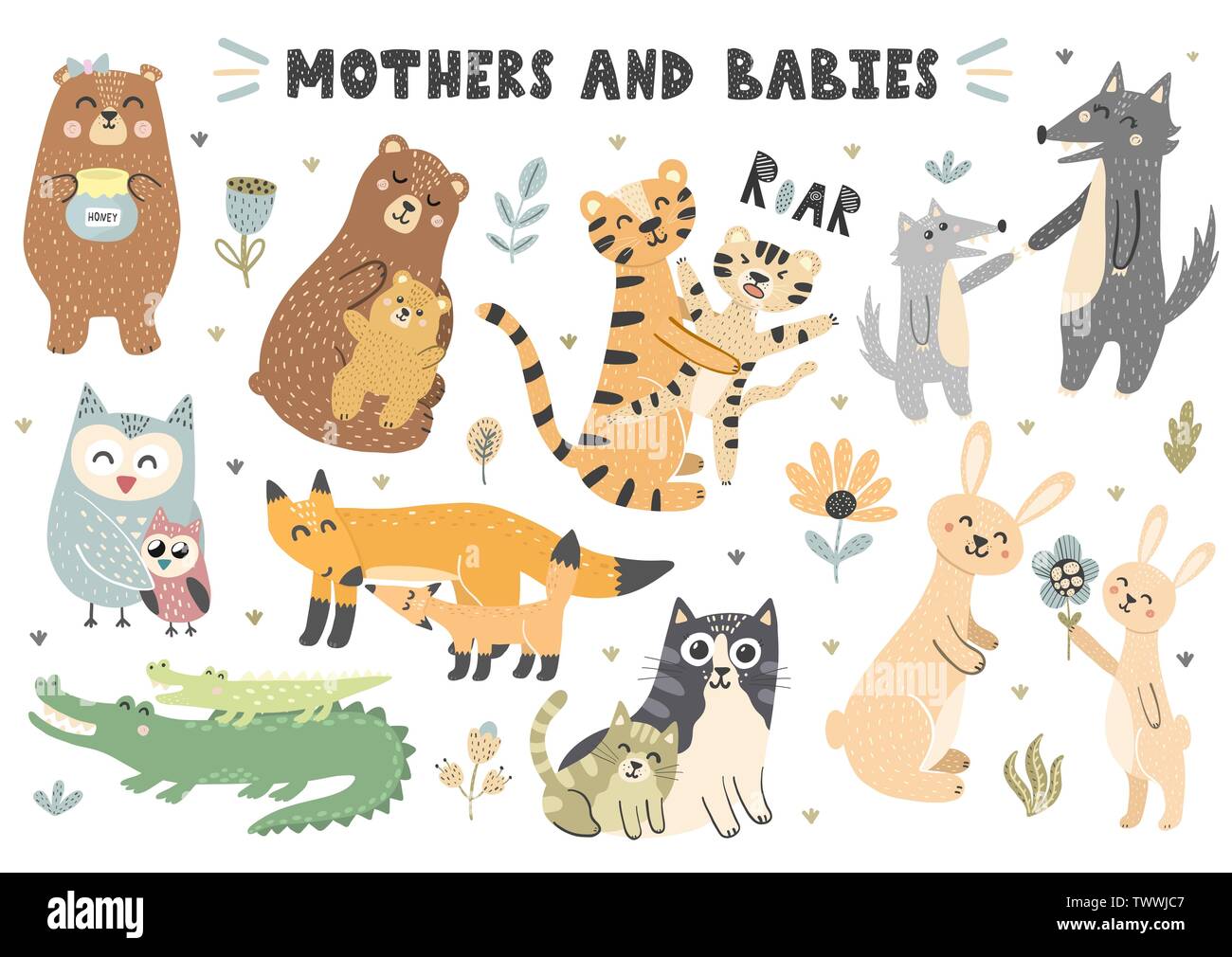 Les mères et les bébés animaux collection. Éléments du vecteur mignon pour votre conception Illustration de Vecteur