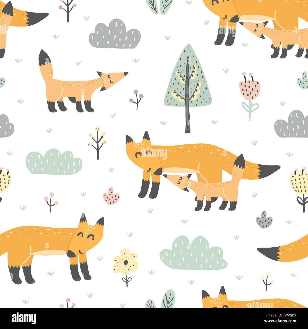 Modèle sans couture avec mignon renard - la mère et le bébé. Super pour le tissu et le design textile. Vector illustration Illustration de Vecteur