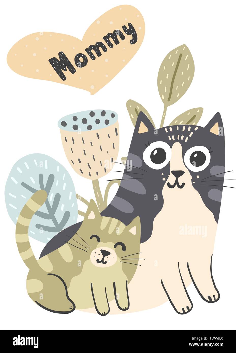 Mere Et Son Bebe Chat Chaton Illustration Maman Carte Vectorielle Image Vectorielle Stock Alamy
