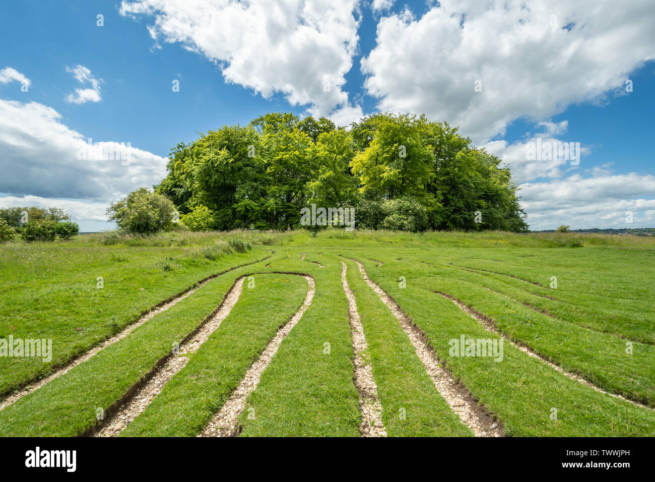 Le mizmaze zim zim (labyrinthe, labyrinthe), un labyrinthe de territoire historique, sur le haut de St Catherines Hill dans le parc national des South Downs, Hampshire, Royaume-Uni Banque D'Images