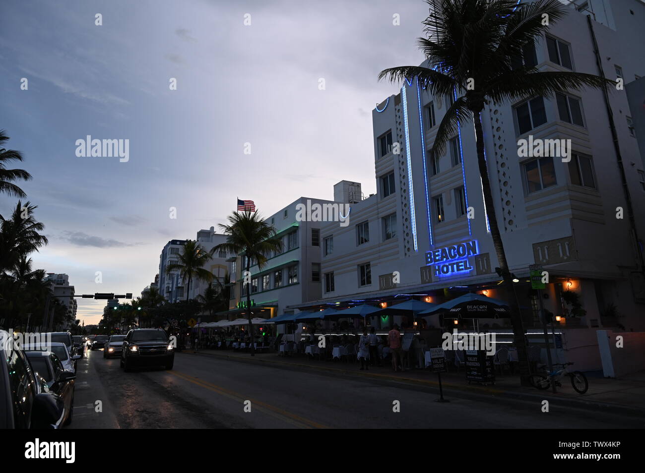 L'avenue Ocean Drive Miami Banque D'Images