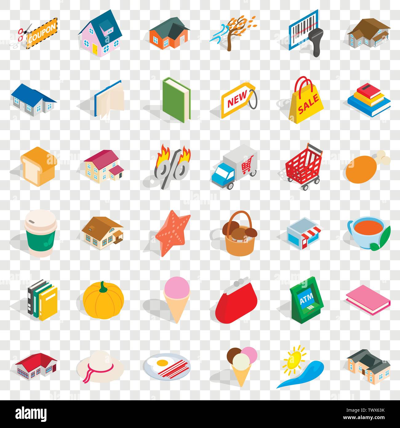 Cute icons set, style isométrique Illustration de Vecteur