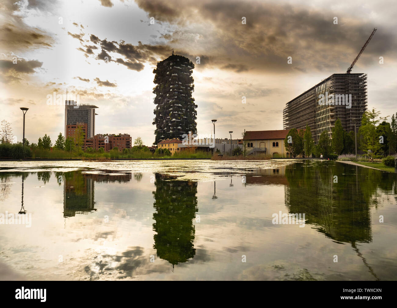 Vue sur le quartier de Porta Nuova à Milan, Lombardie, Italie. Banque D'Images