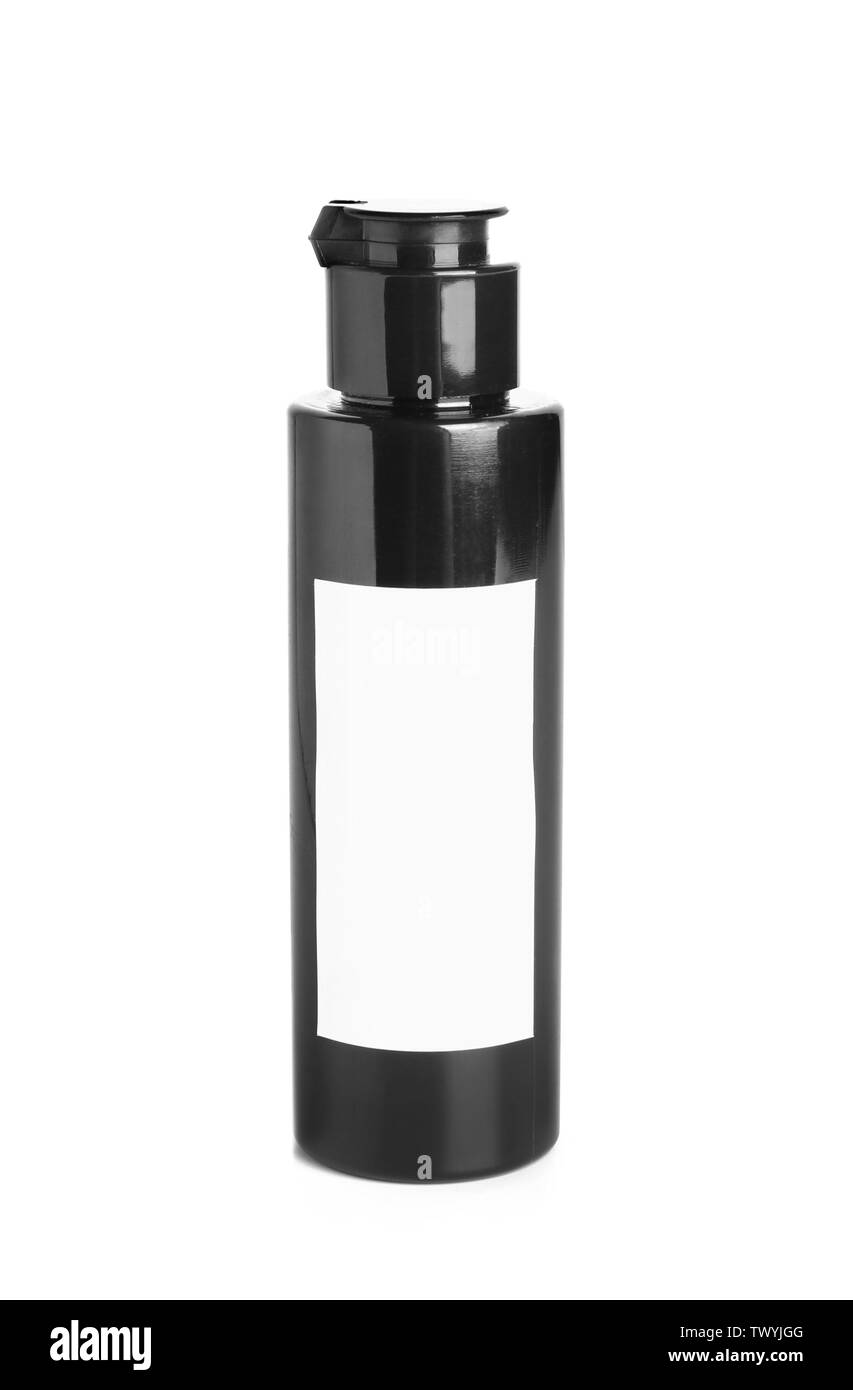 Bouteille de shampooing sur fond blanc Banque D'Images