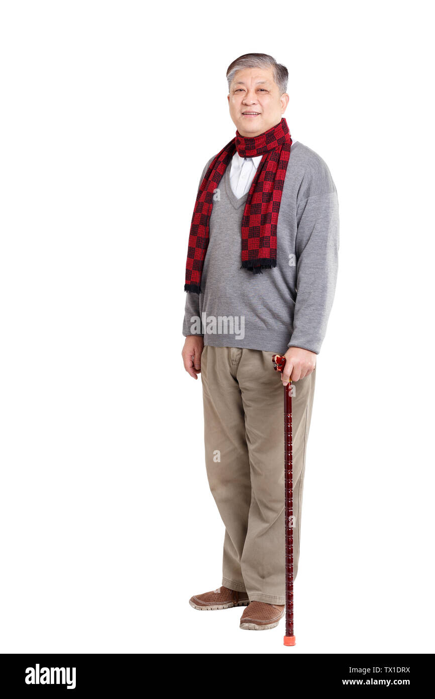Vieil homme asiatique en pull et écharpe avec canne à sucre Photo Stock -  Alamy