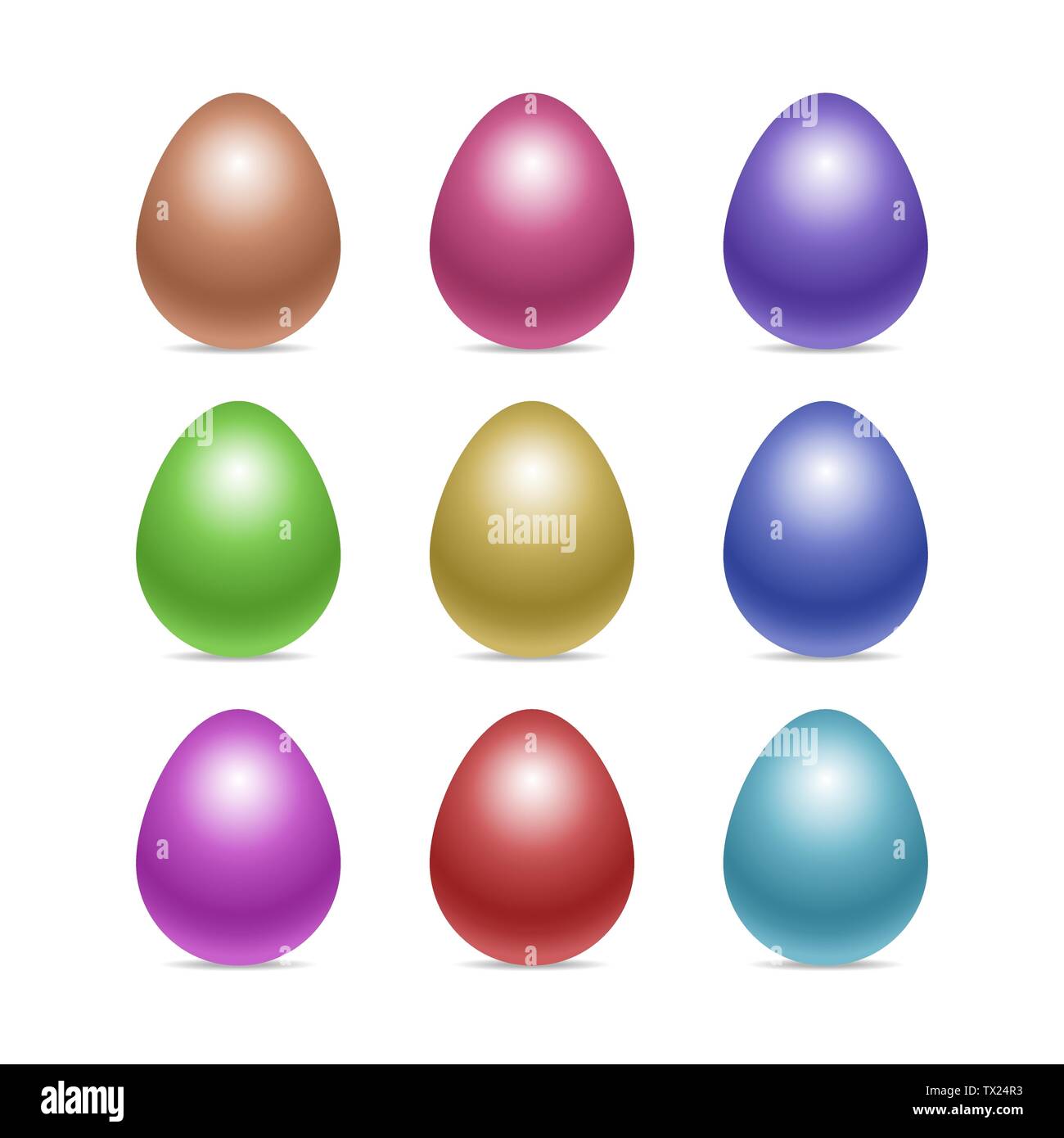 Vector set d'oeufs décorés chiken réaliste isolé sur fond blanc avec des ombres douces. Vacances de Pâques parfait modèle.illust tridimensionnelle Illustration de Vecteur