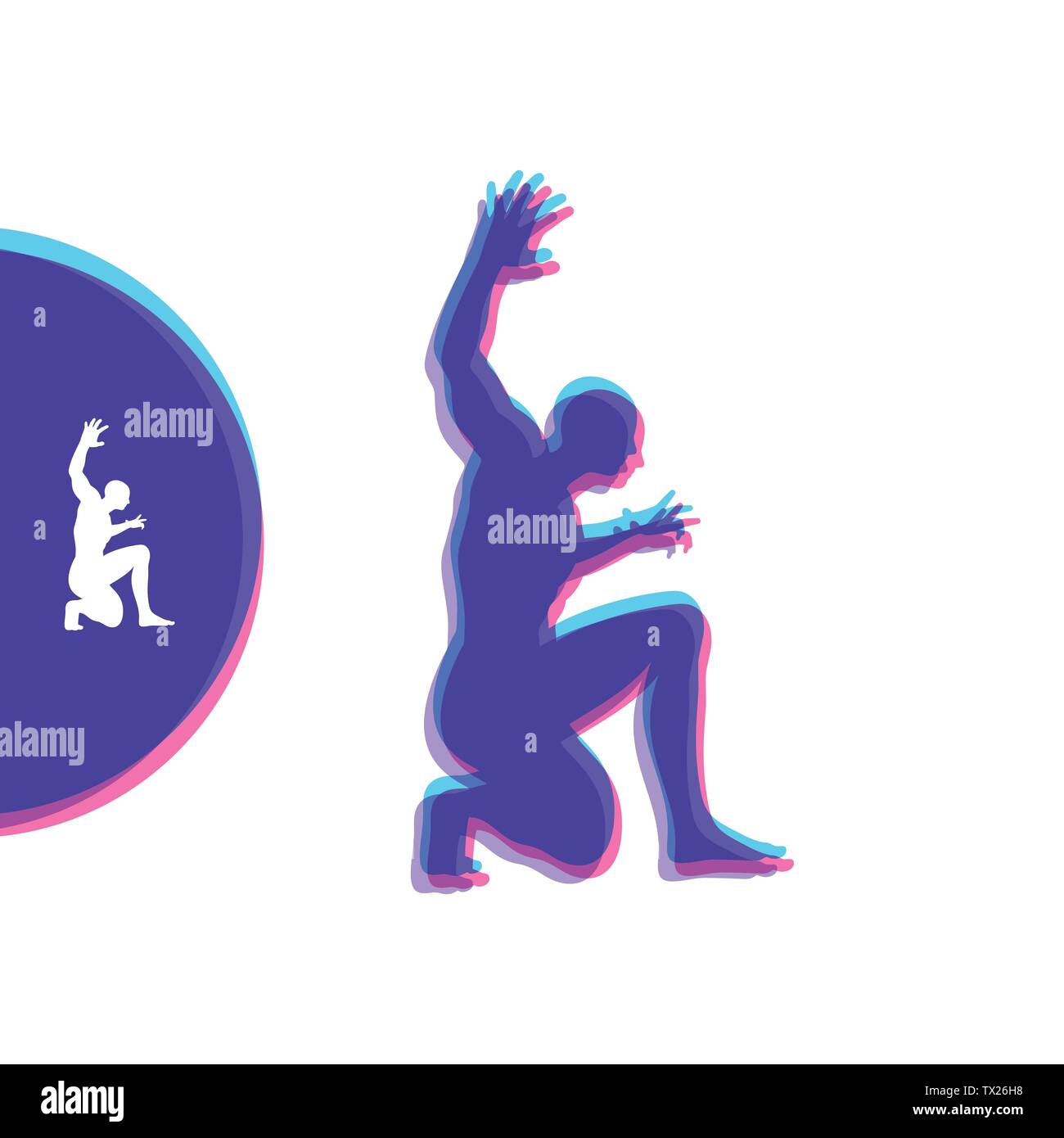 Silhouette d'un homme debout sur ses genoux. Homme en colère la figure. Vector illustration. Illustration de Vecteur