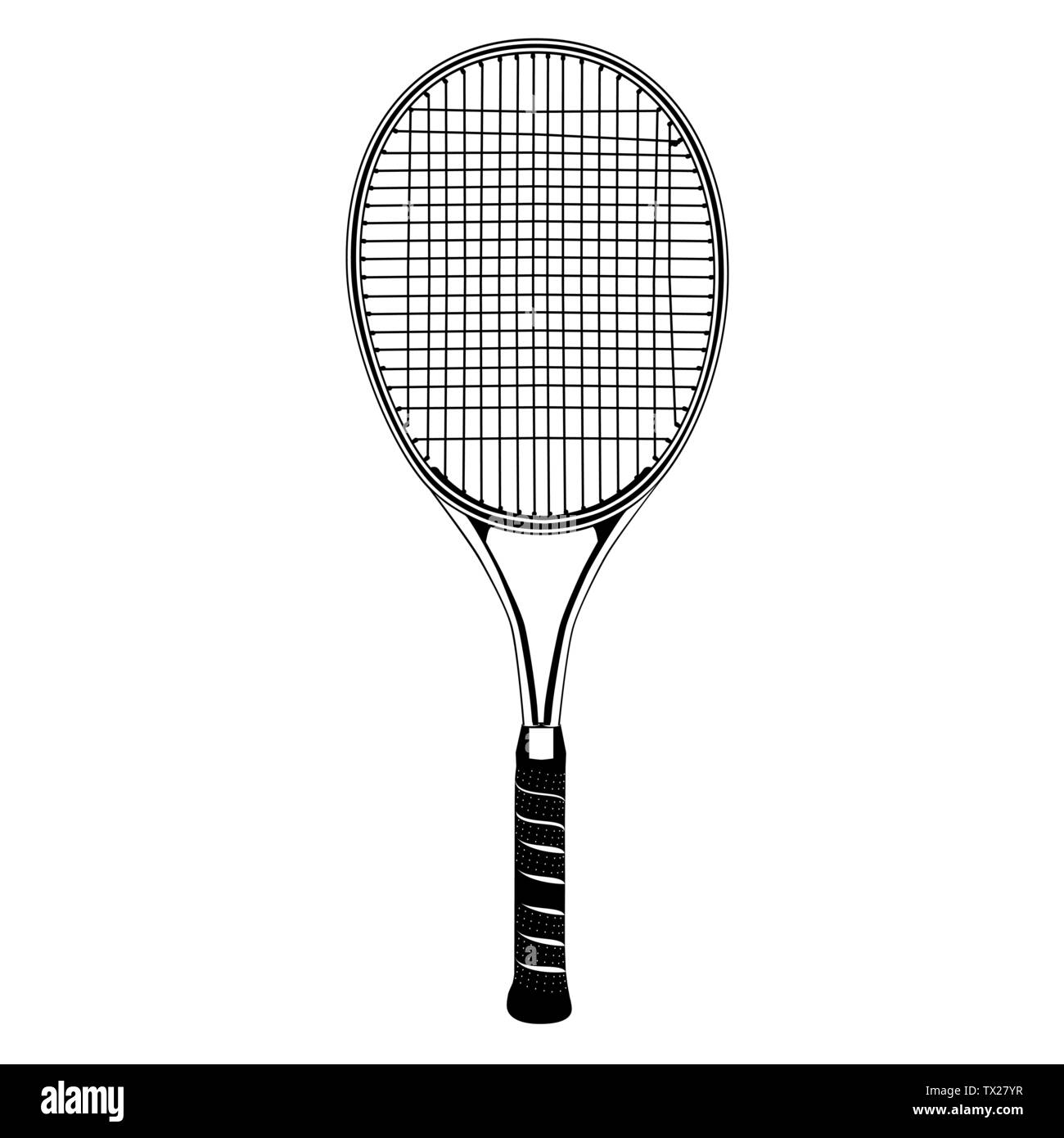 Raquette de tennis silhouette noire, vector illustration isolé Illustration de Vecteur