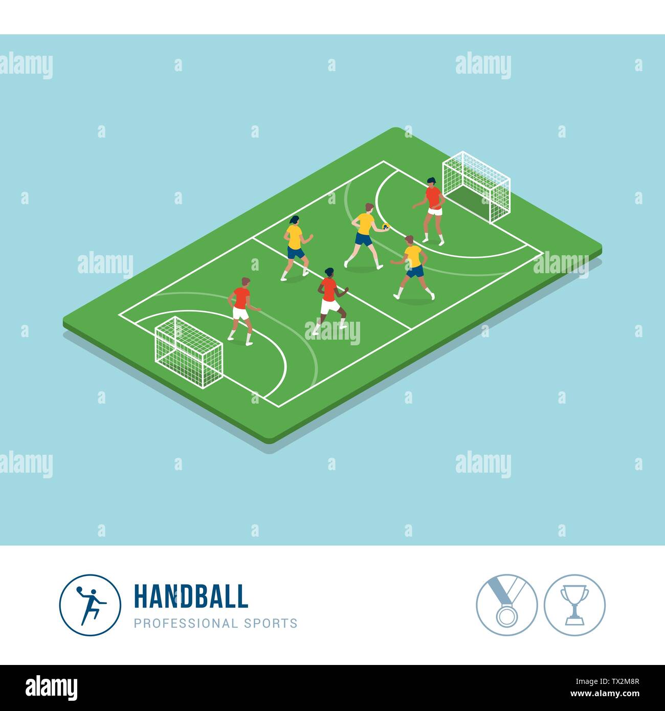 La compétition de sport professionnel : match de hand et joueurs exécutant et jetant ball Illustration de Vecteur