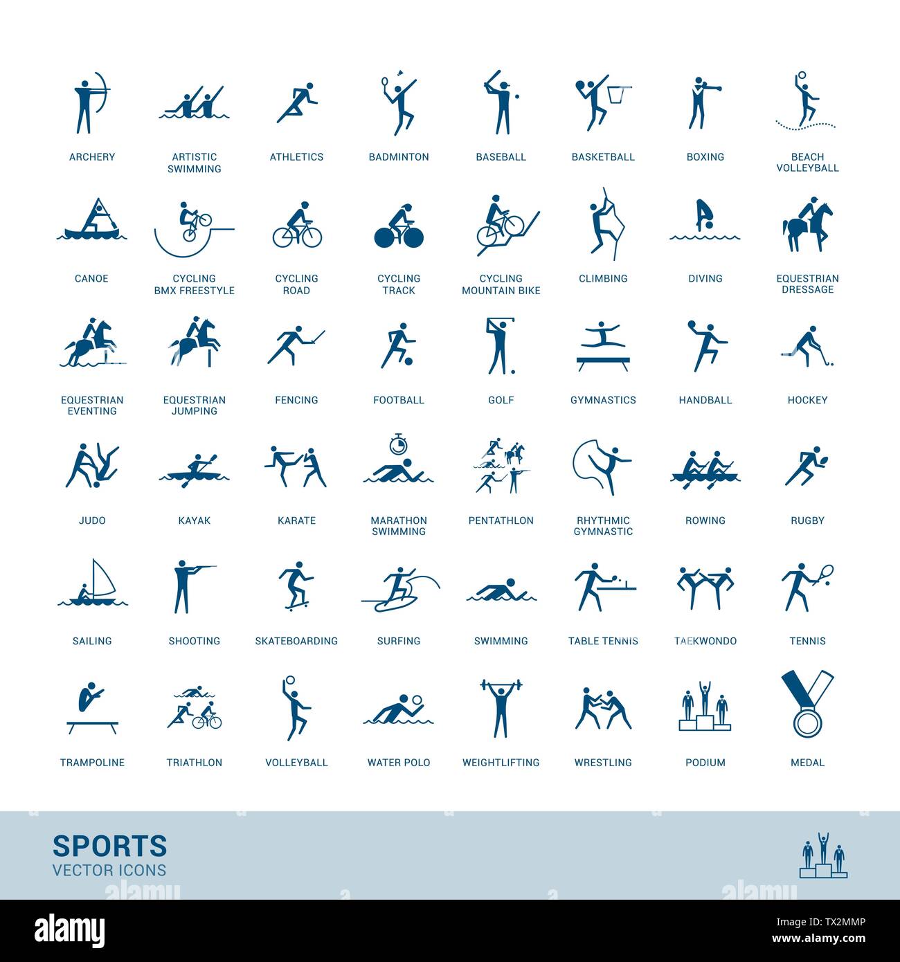 Disciplines sportives des icônes avec symbole vecteur stick figure Illustration de Vecteur