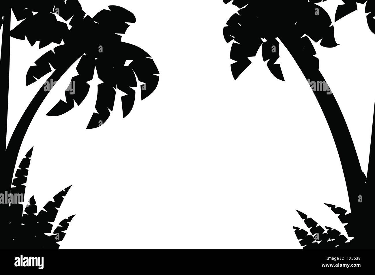 Silhouettes noires des palmiers avec des plantes tropicales télévision modèle vector illustration sur fond blanc. Illustration de Vecteur