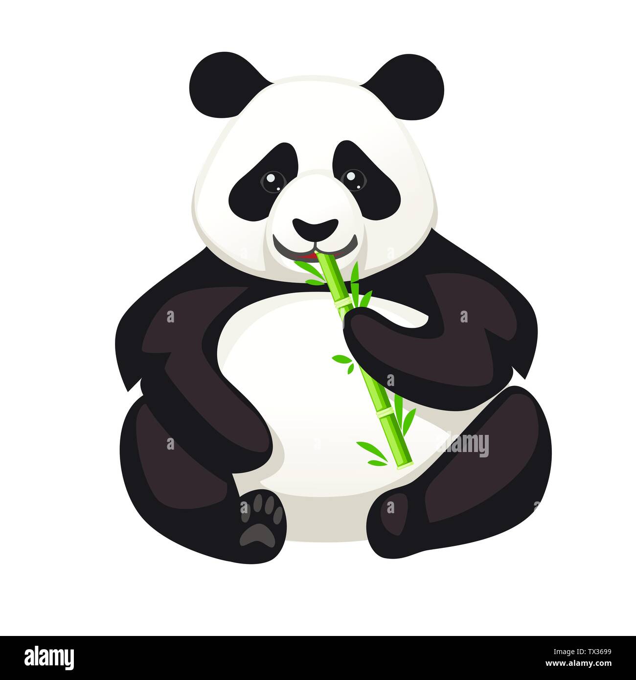 Cute big panda assis sur le plancher en bambou et détient la direction cartoon animal manger télévision design vector illustration. Illustration de Vecteur