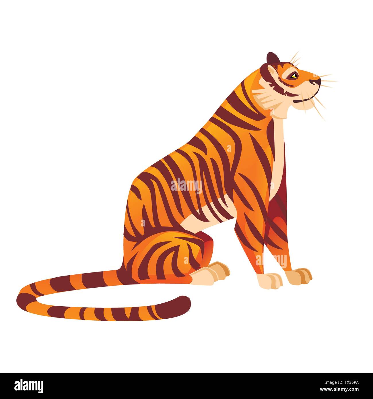 Hot big red tiger s'asseoir sur le sol et la faune La faune cartoon animal thème télévision design vector illustration isolé sur fond blanc. Illustration de Vecteur