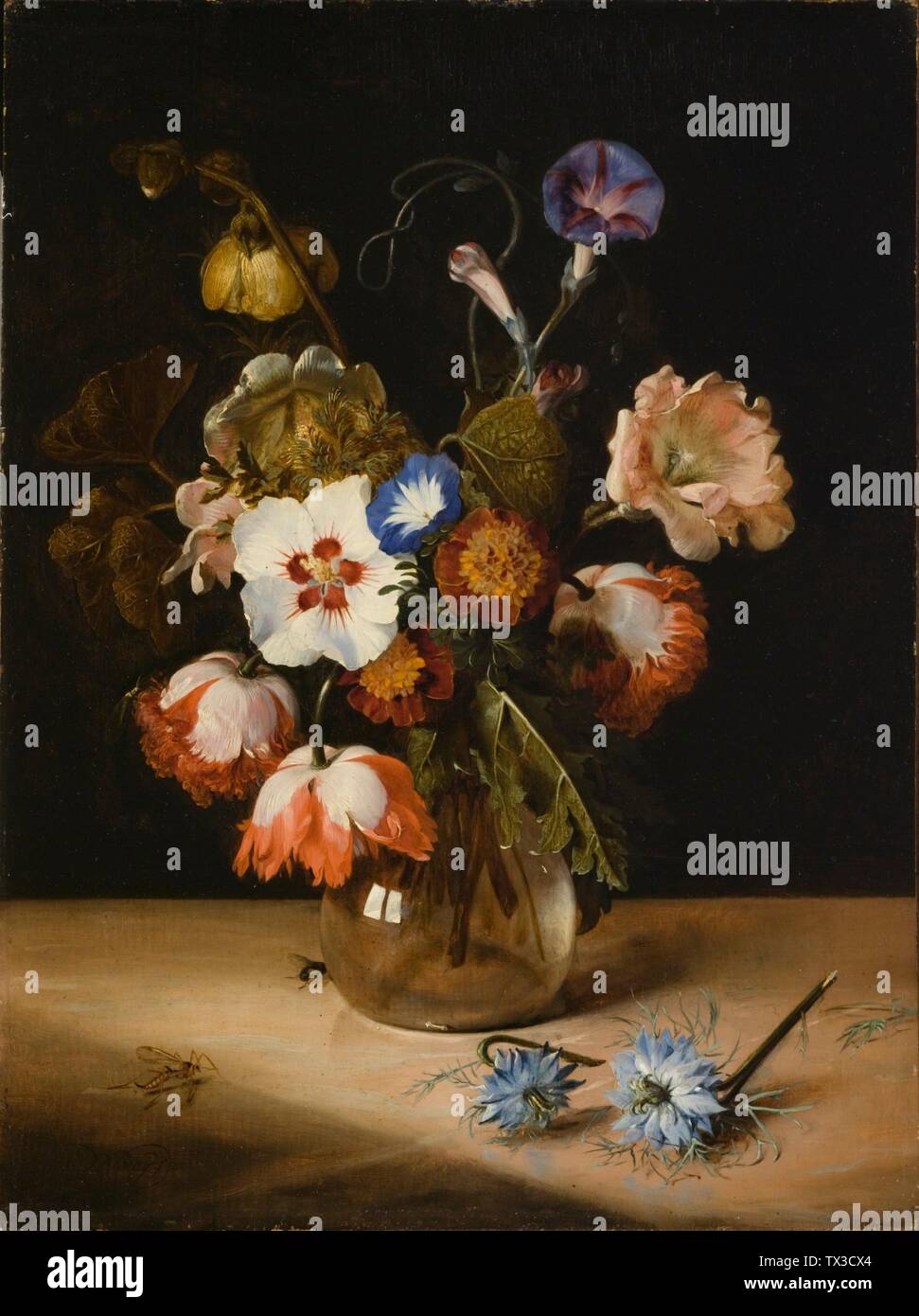 Fleurs dans une vase en verre; 1671 Peintures huile sur bois toile: 19 x 14 po. (48,26 x 35,63 cm) ; encadrée : 25 x 20 1/2 x 2 po. (63,5 x 52,07 x 5,08 cm) Don de M. et Mme Edward William carter (M. 2009.106.4) Peinture européenne Actuellement à la vue du public: Édifice Ahmanson, étage 3; 1671 date QS:P571,+1671-00-00T00:00:00Z/9; Banque D'Images