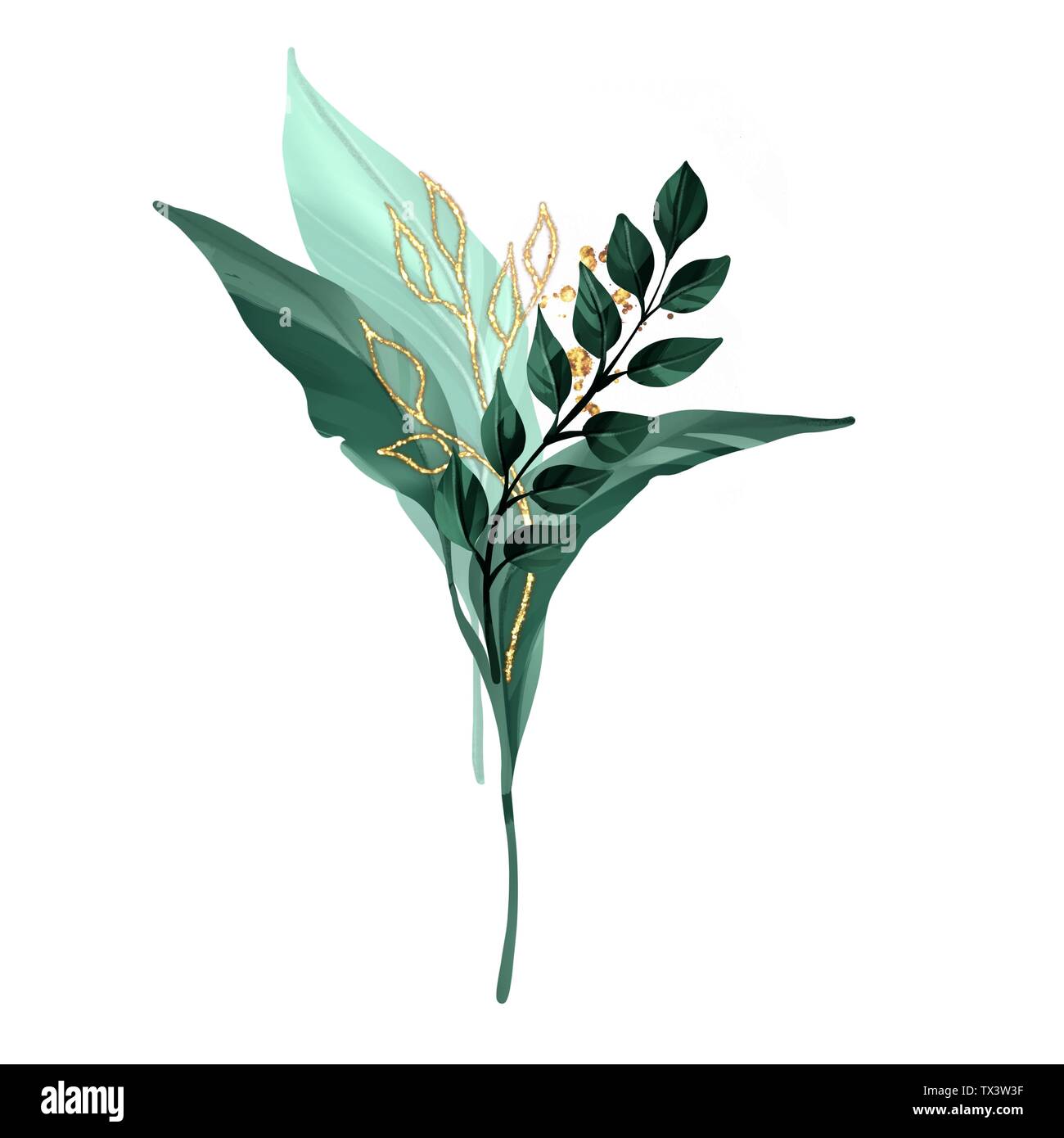 Illustration Floral bouquet. Branches de la feuille verte Banque D'Images