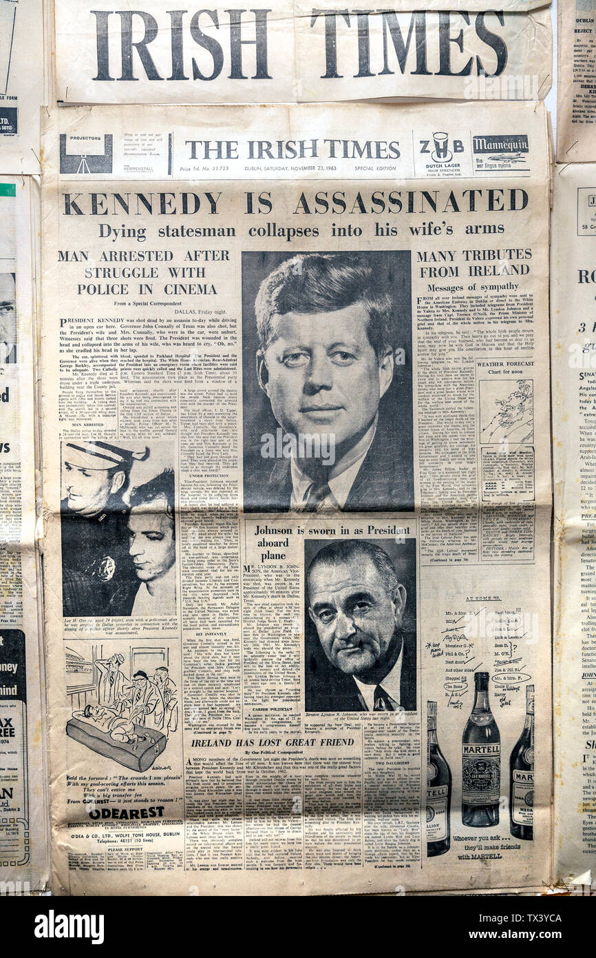 Kennedy assassiné,Irish Times,la mort d'un président : Le 'comment' Irish Times l'assassinat de JFK couvert,le président John Fitzgerald Kennedy, Banque D'Images