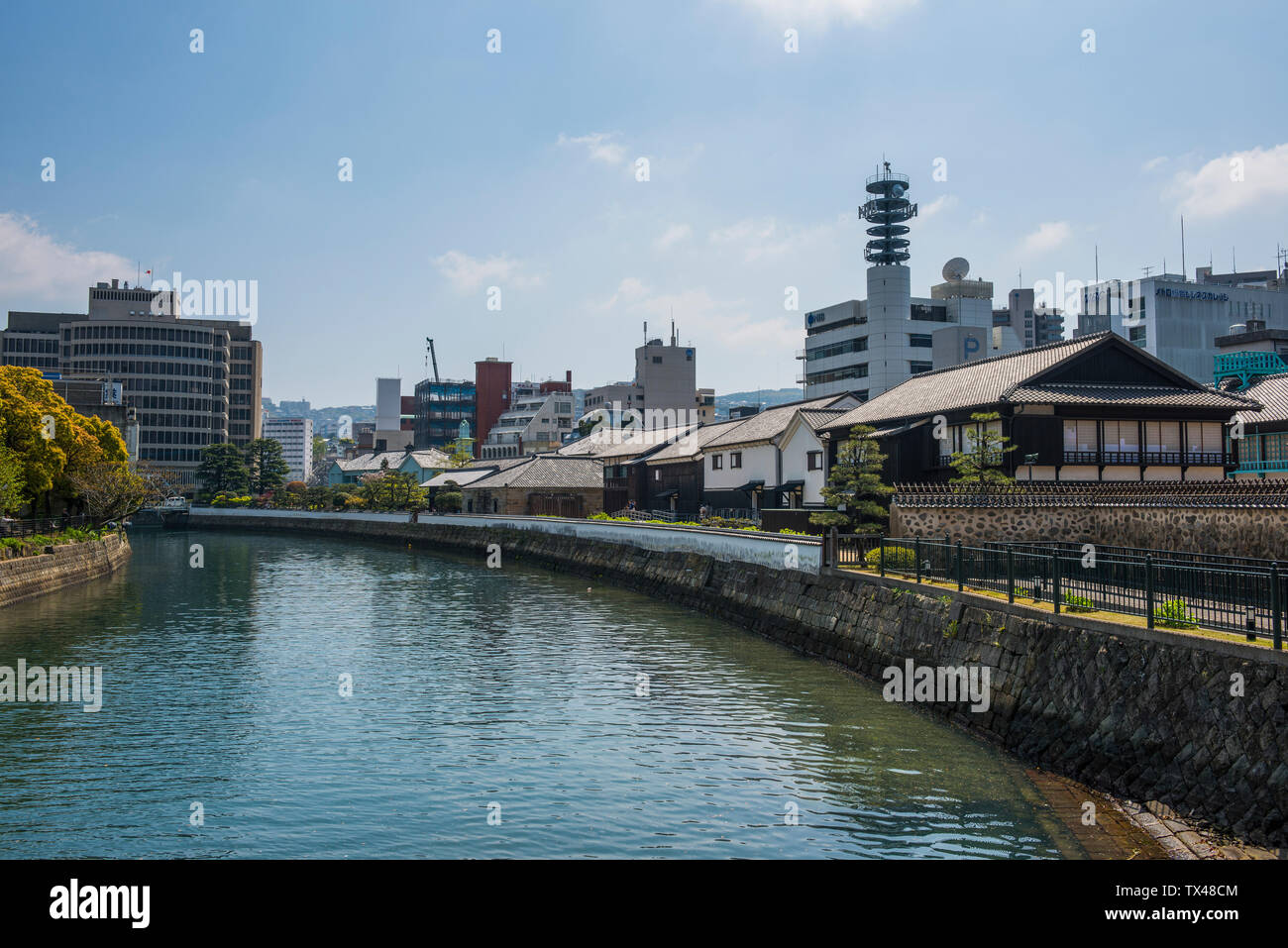 Japon, Nagasaki, bâtiments coloniaux sur l'île de Dejima homme fait dans le port de Nagasaki Banque D'Images