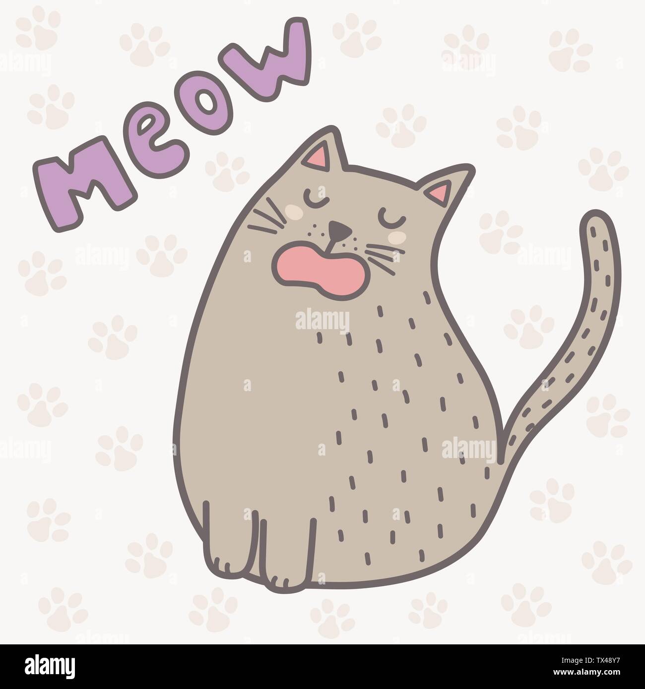 Cute cat meow disant imprimer. Carte drôle pour les enfants. Vector illustration Illustration de Vecteur