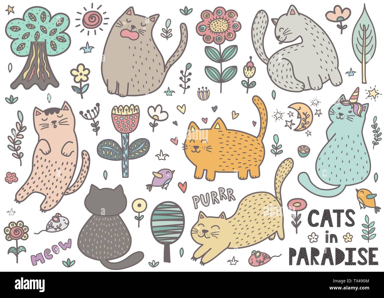Cute hand drawn doodle cats. Funny kittens collection. Vector illustration Illustration de Vecteur
