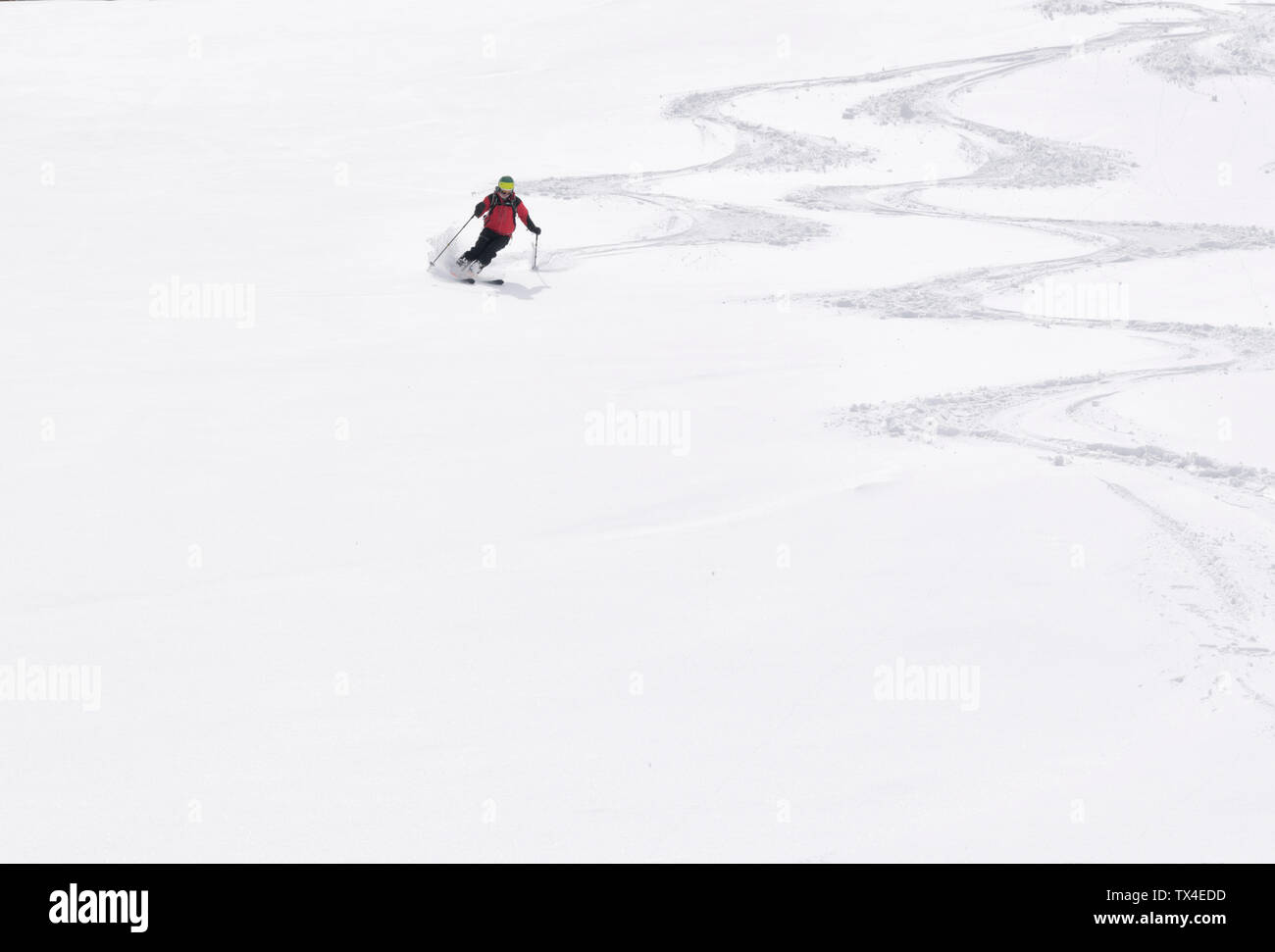 La Géorgie, Caucase, Gudauri, l'homme sur une pente de ski d''équitation Banque D'Images