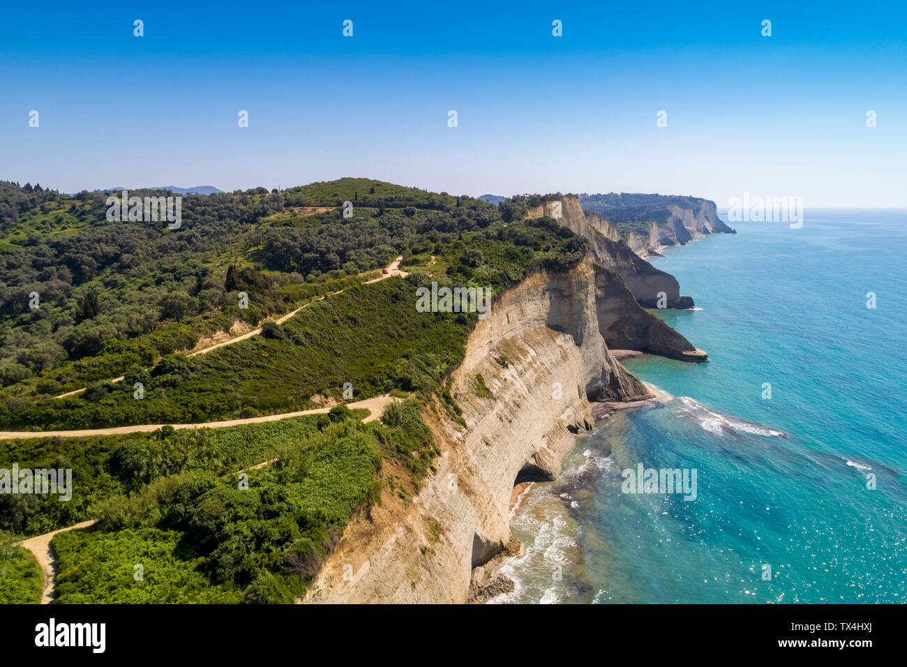 Grèce, Corfou, vue aérienne de Cap Drastis Banque D'Images