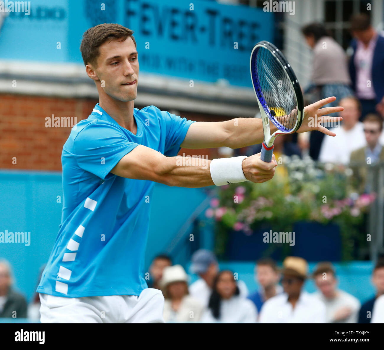 Londres, Royaume-Uni. 23 Juin, 2019. Londres, Angleterre - le 23 juin : Joe Salisbury (GBR) lors de la dernière journée de championnat 7 Fever-Tree au Queens Club le 23 juin 2019 à Londres, Royaume-Uni. Action Crédit : Foto Sport/Alamy Live News Banque D'Images